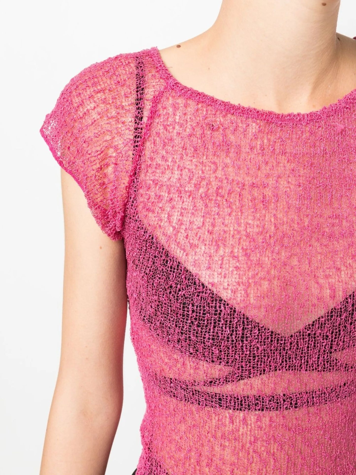 open-knit cap-sleeve T-shirt