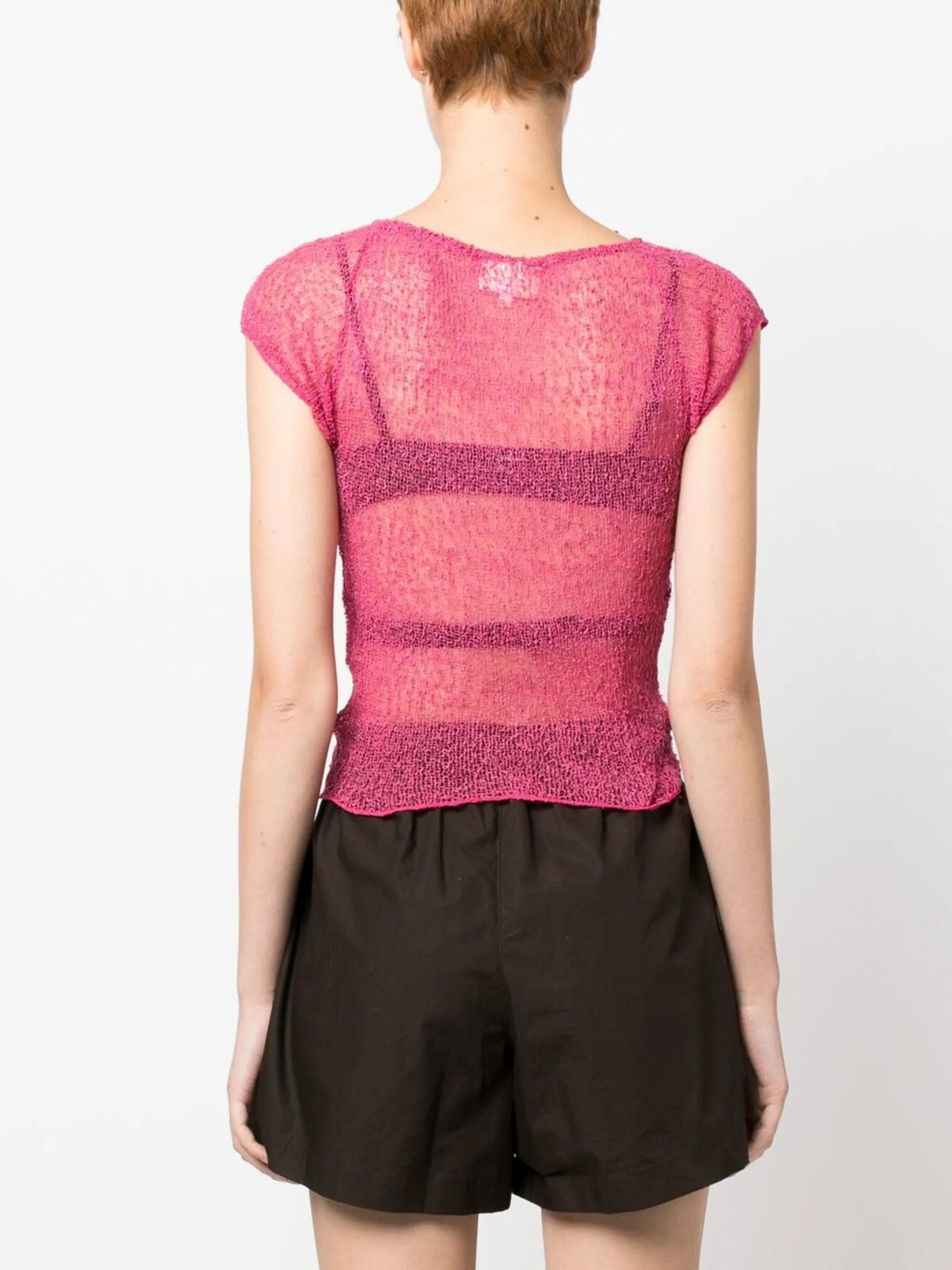 open-knit cap-sleeve T-shirt