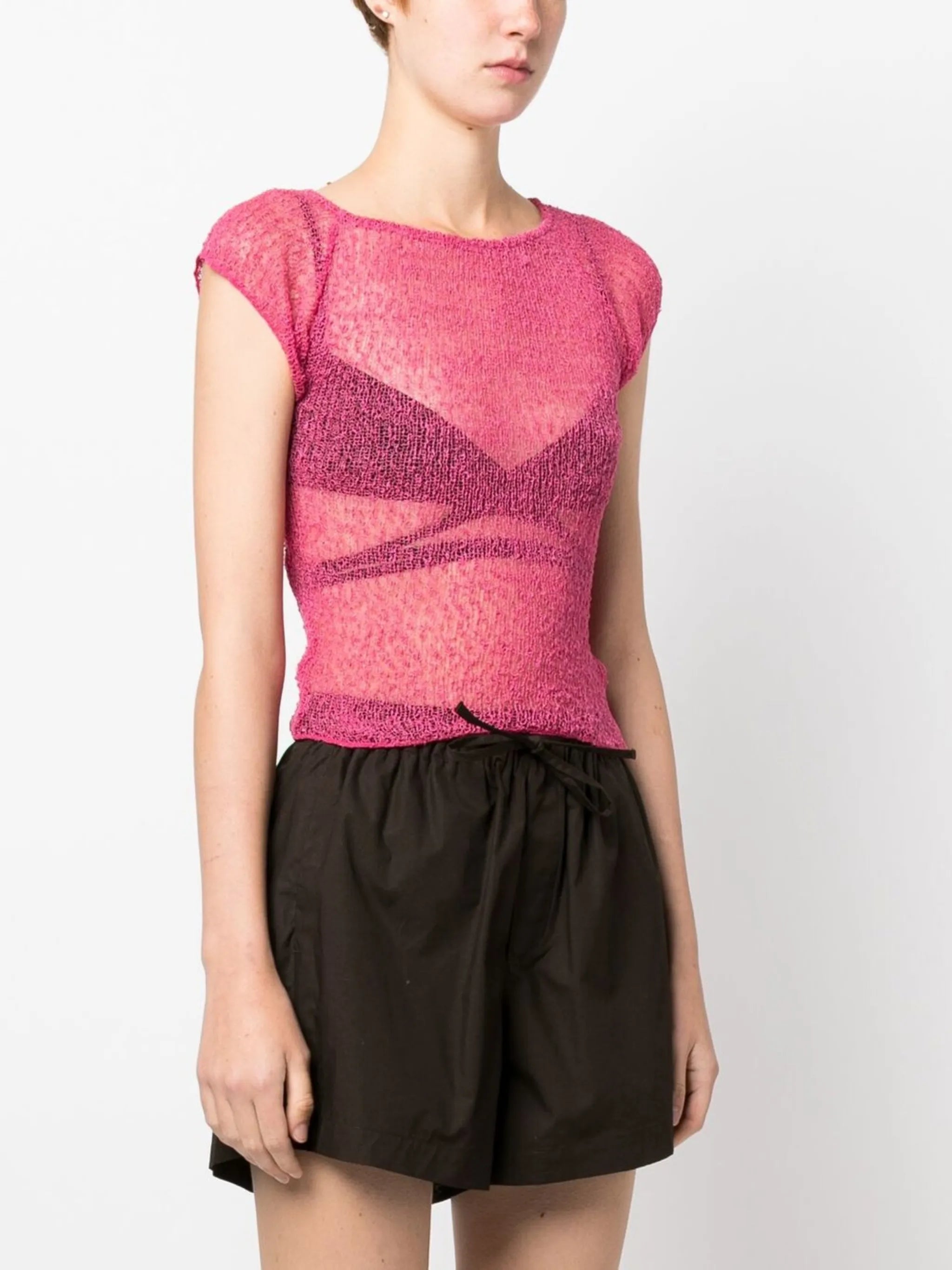 open-knit cap-sleeve T-shirt