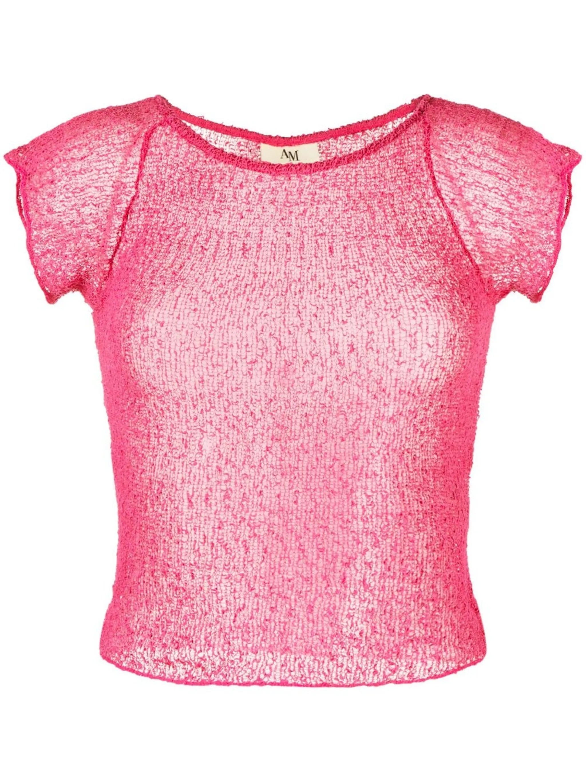open-knit cap-sleeve T-shirt