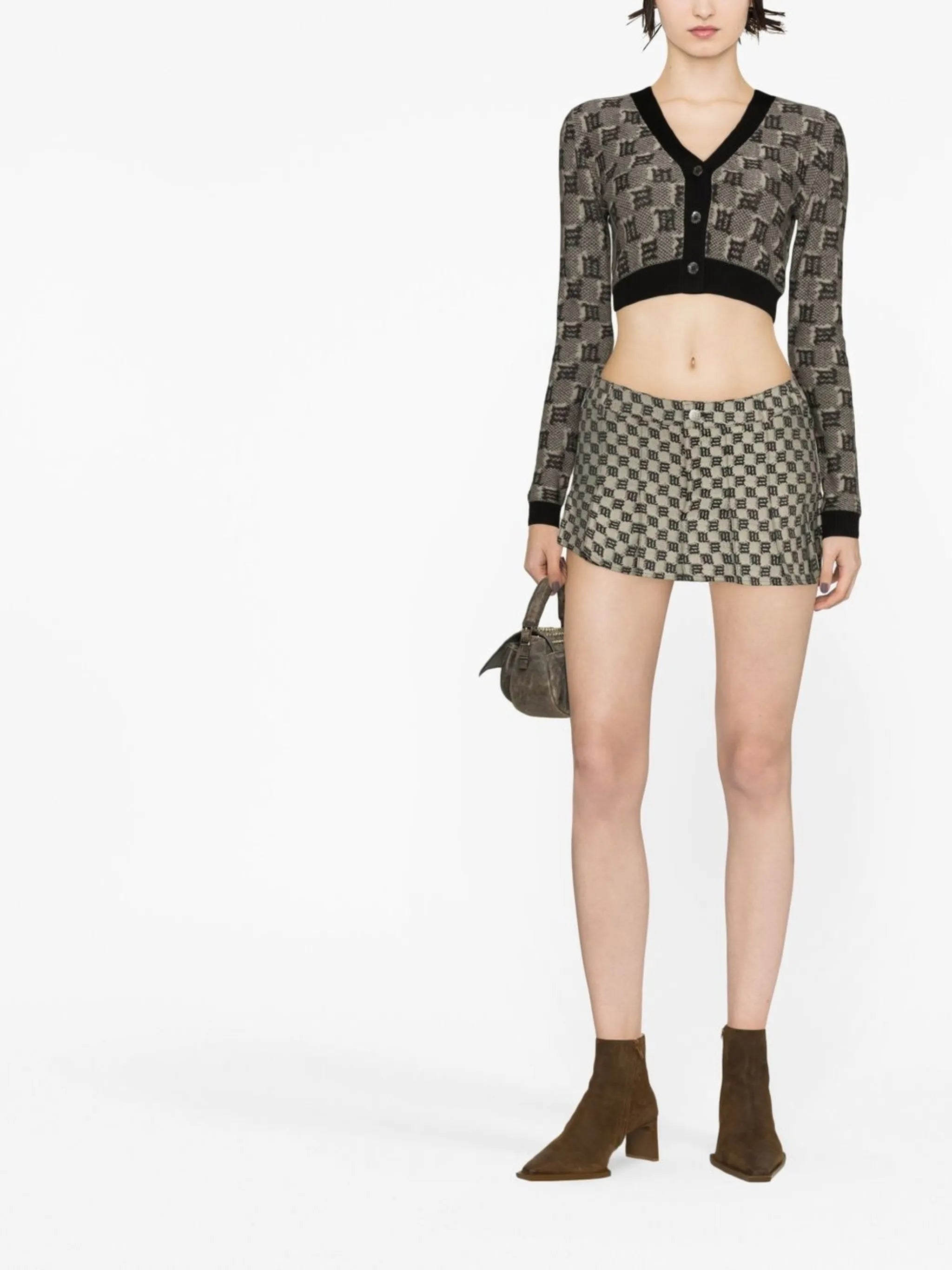 monogram-pattern pleated mini skirt