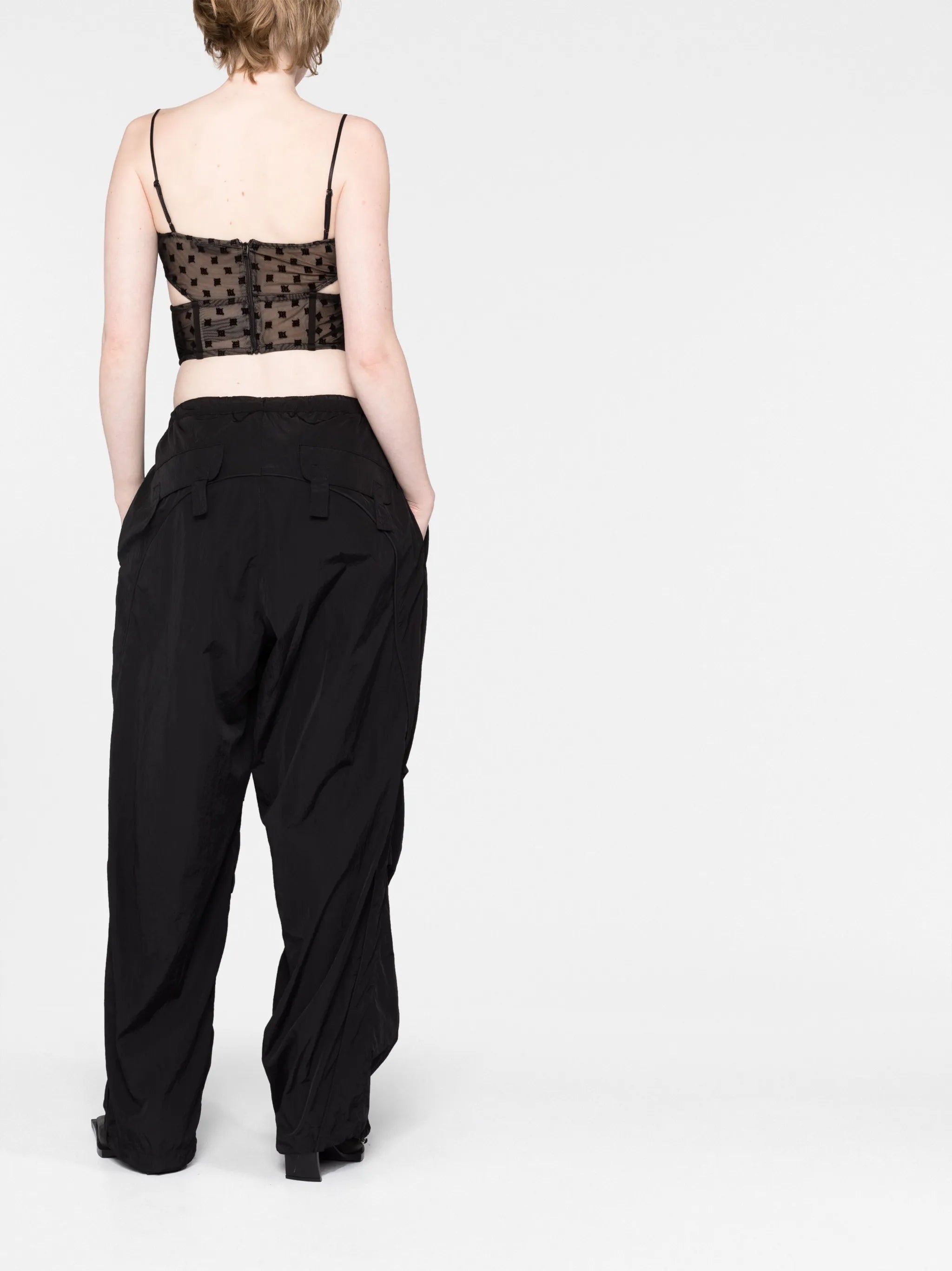 mesh monogram corset top