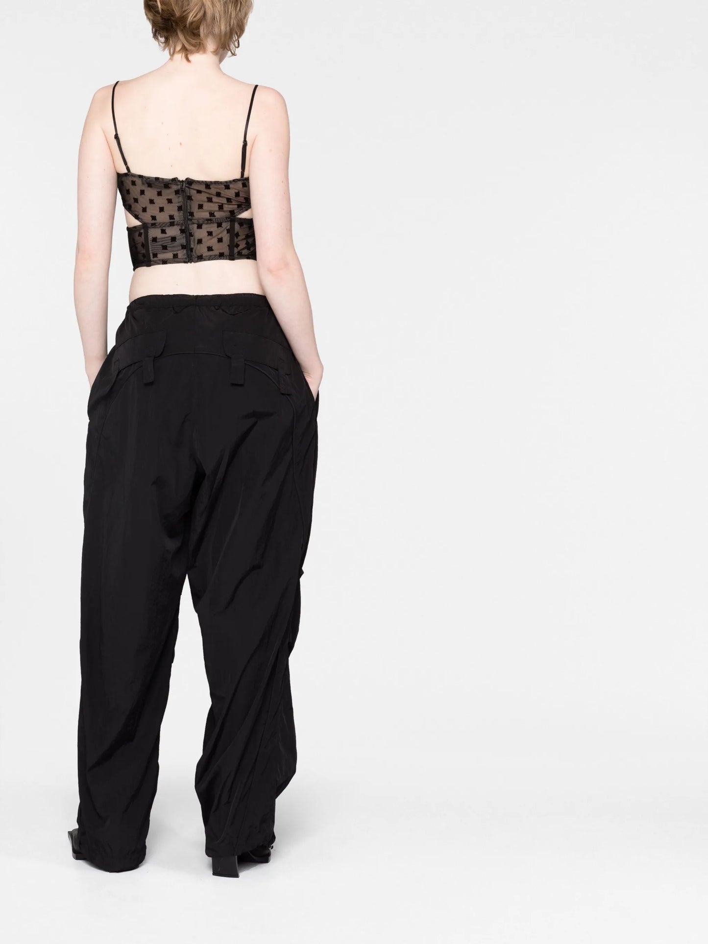 mesh monogram corset top