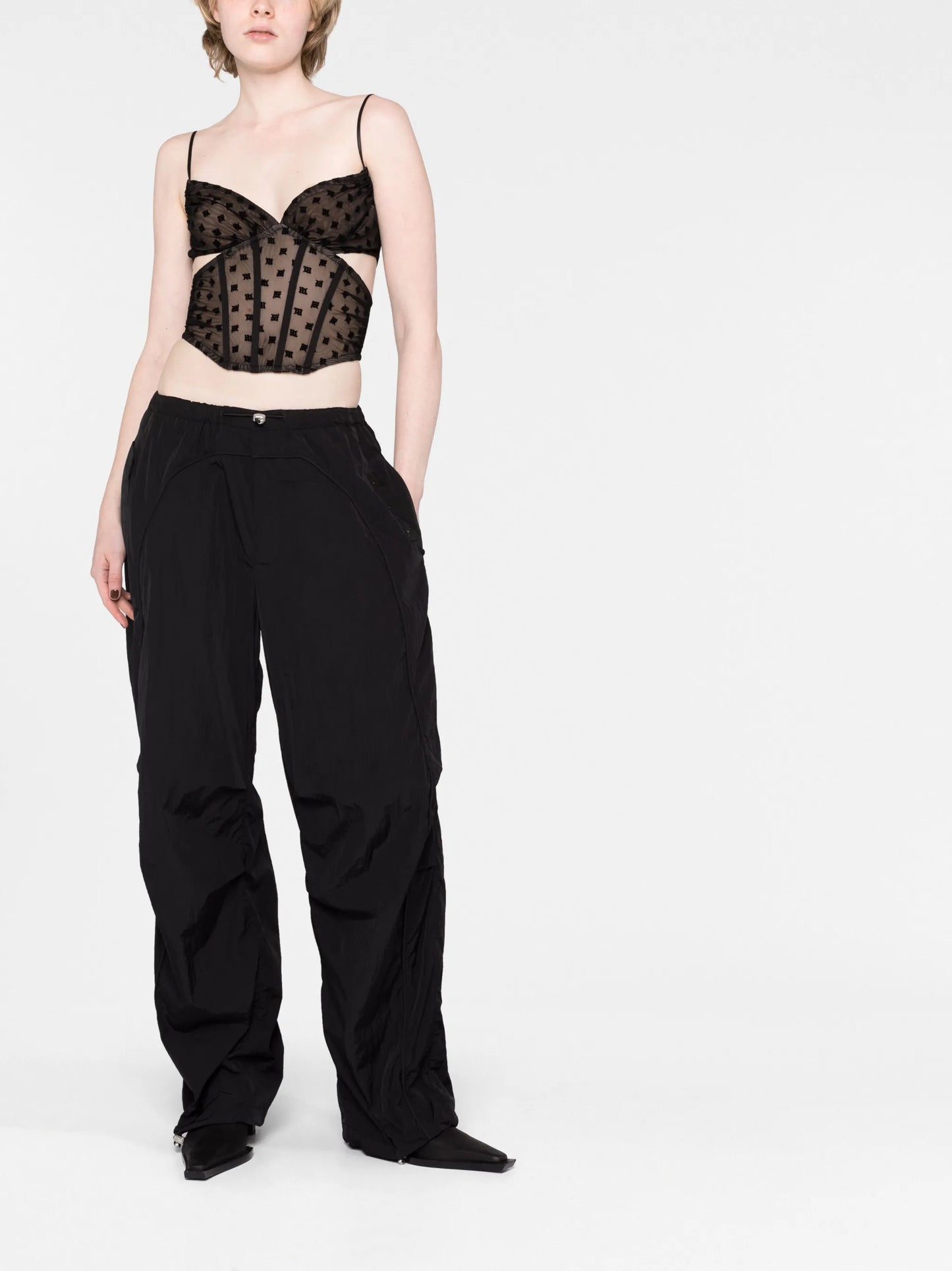 mesh monogram corset top