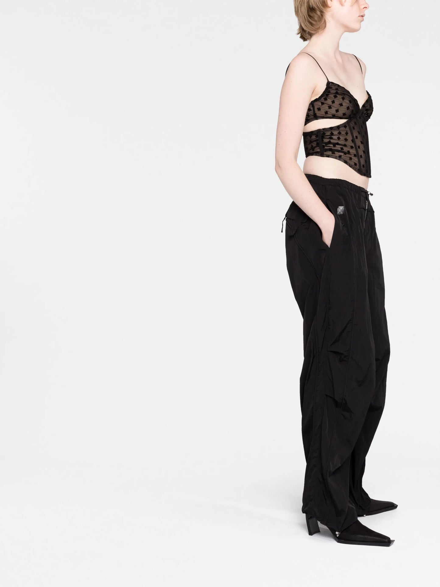 mesh monogram corset top