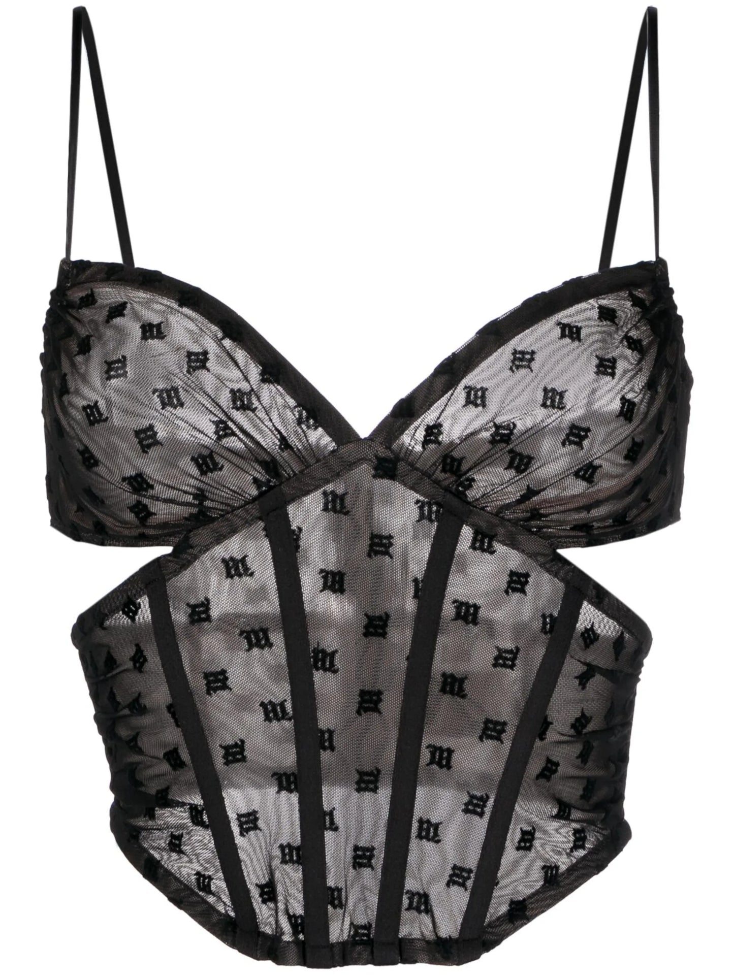 mesh monogram corset top