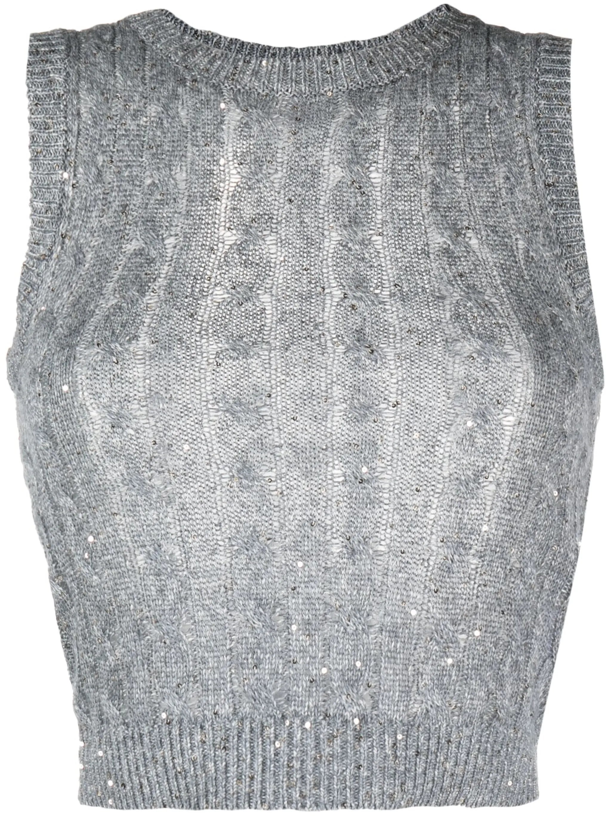 sequined cable-knit vest top