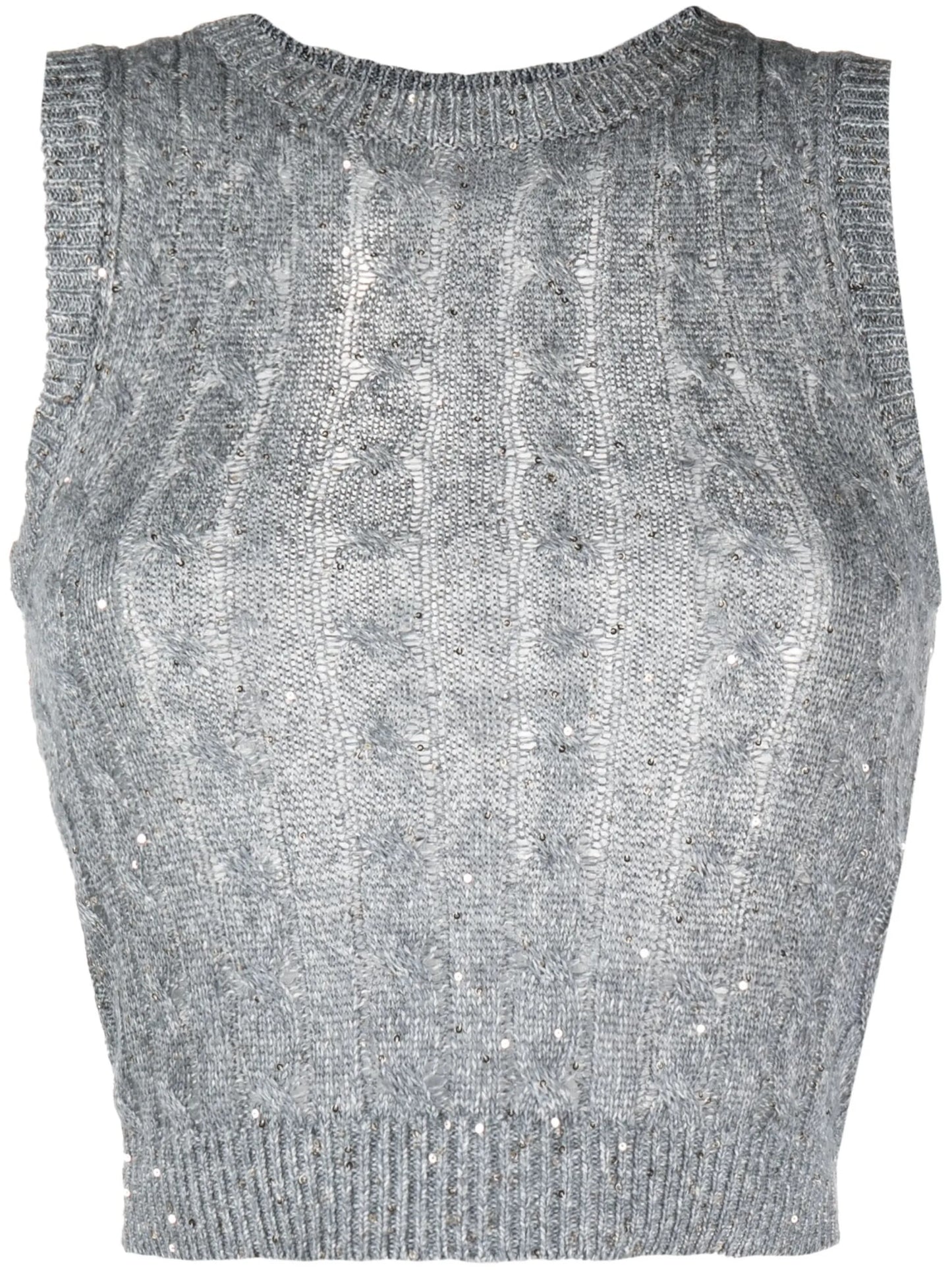 sequined cable-knit vest top
