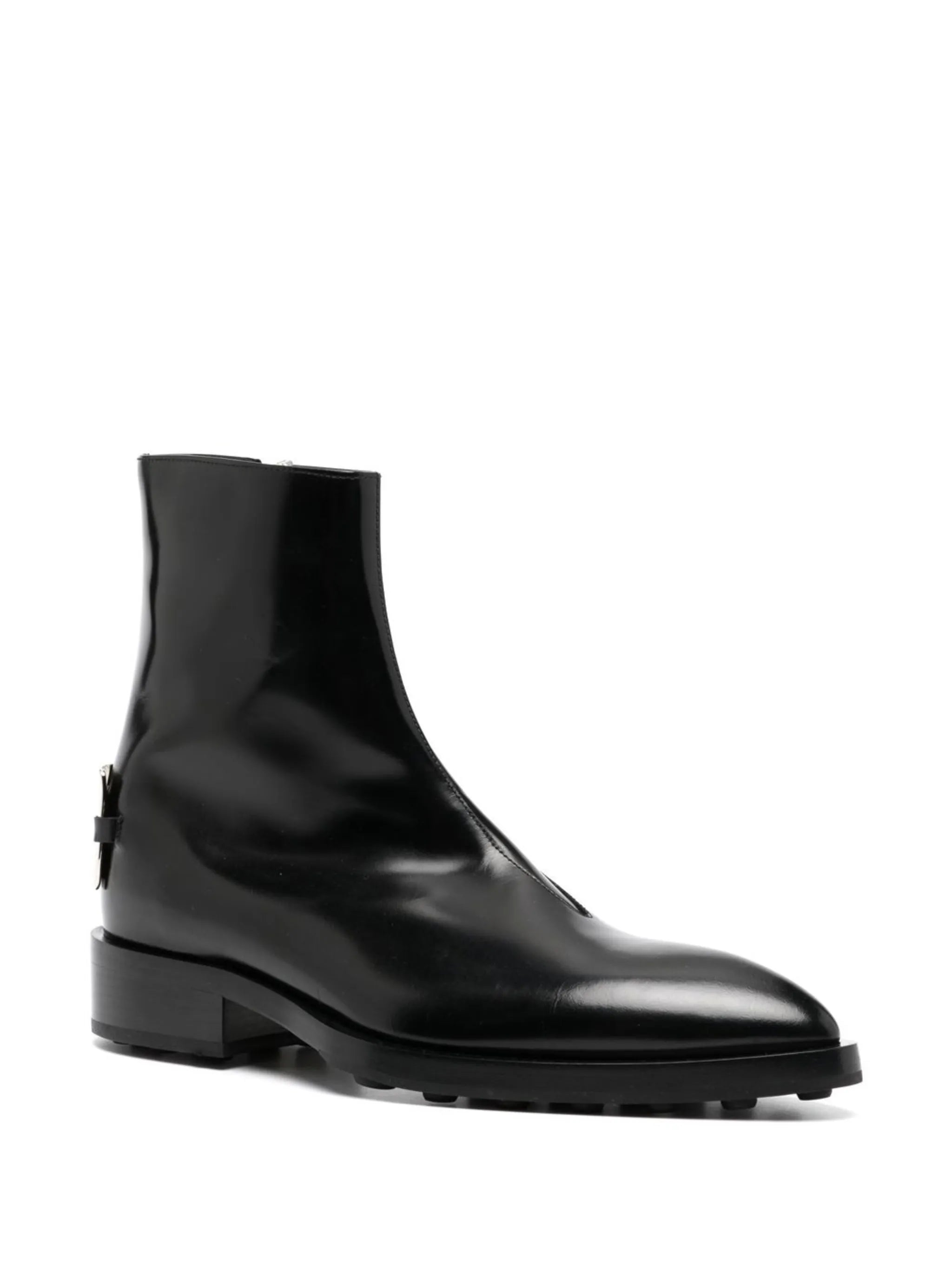 logo-plaque leather boots