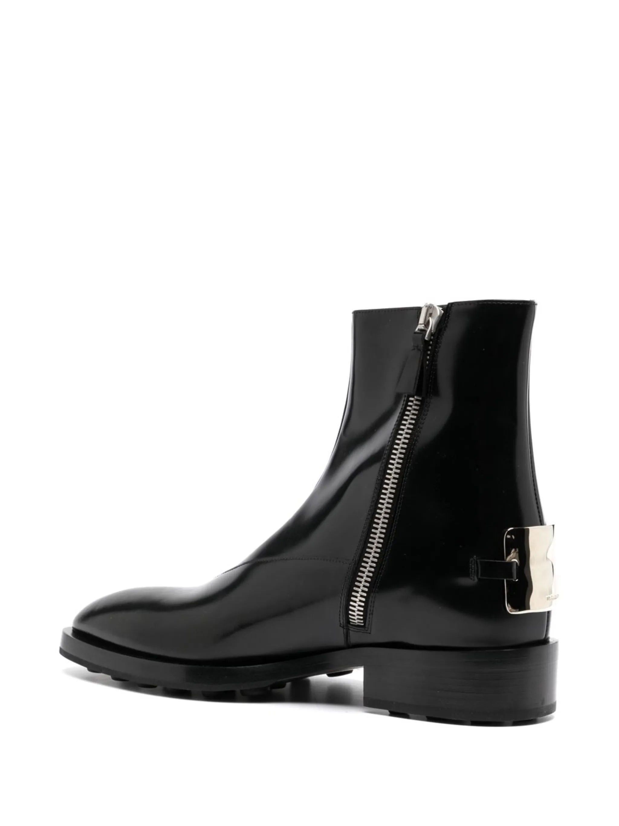 logo-plaque leather boots