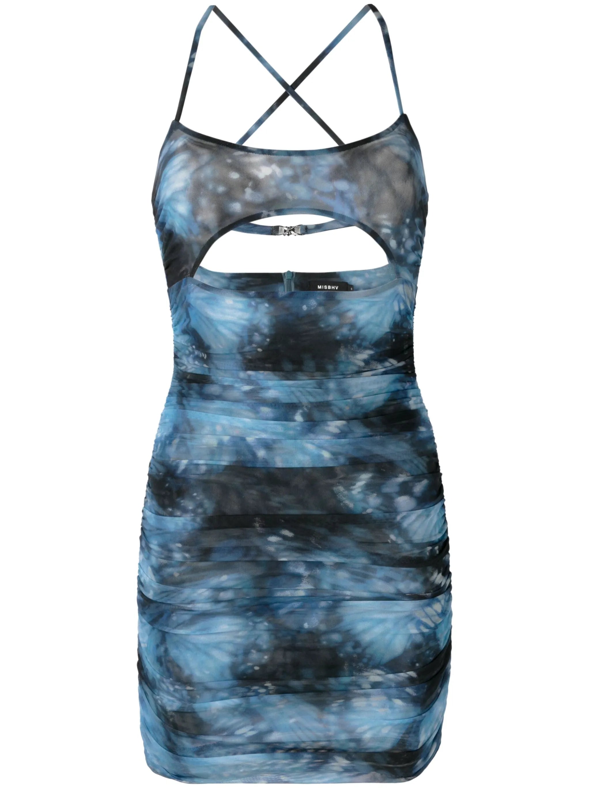 butterfly-print mesh dress