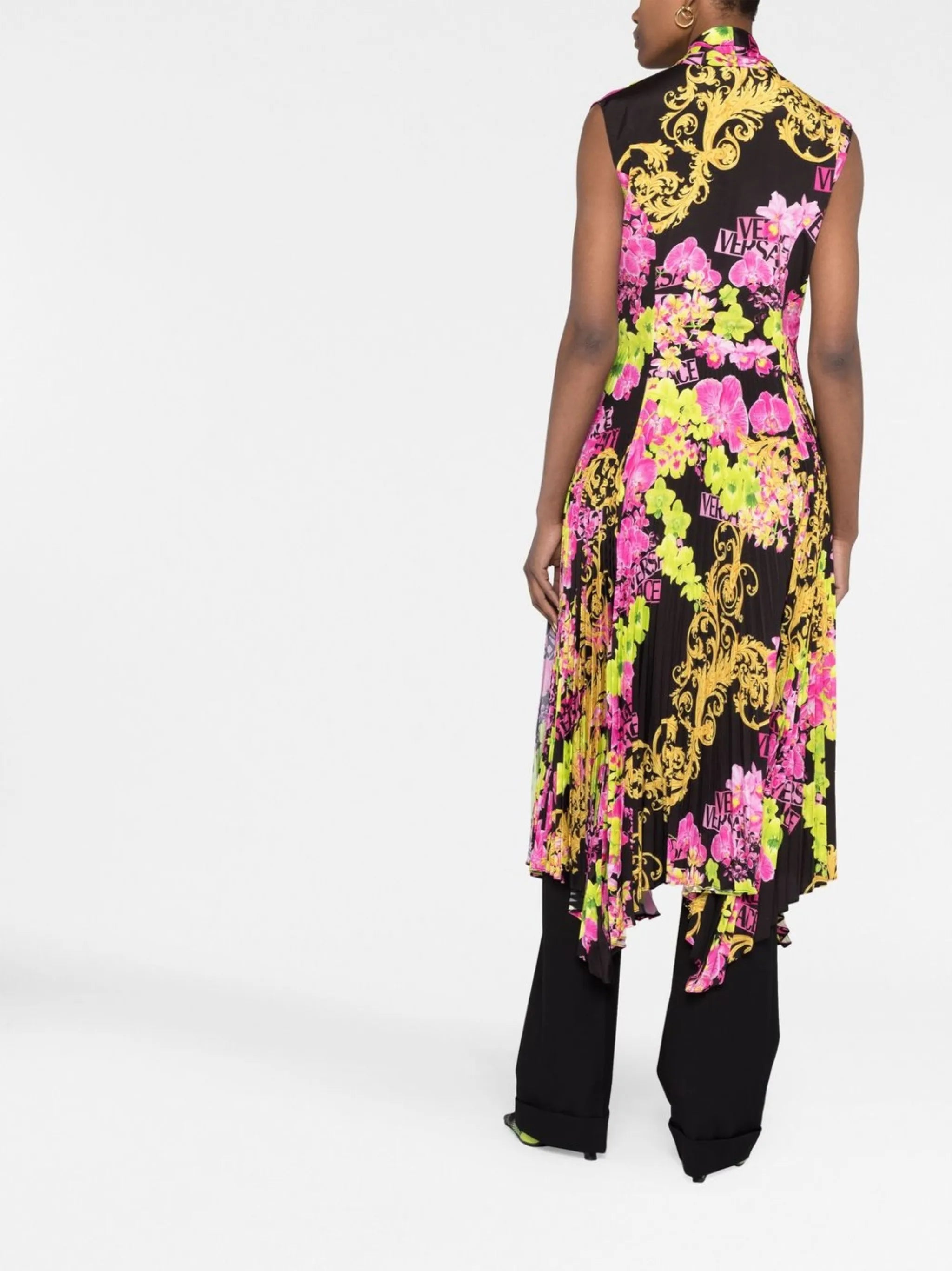 Logo Orchid-print midi dress