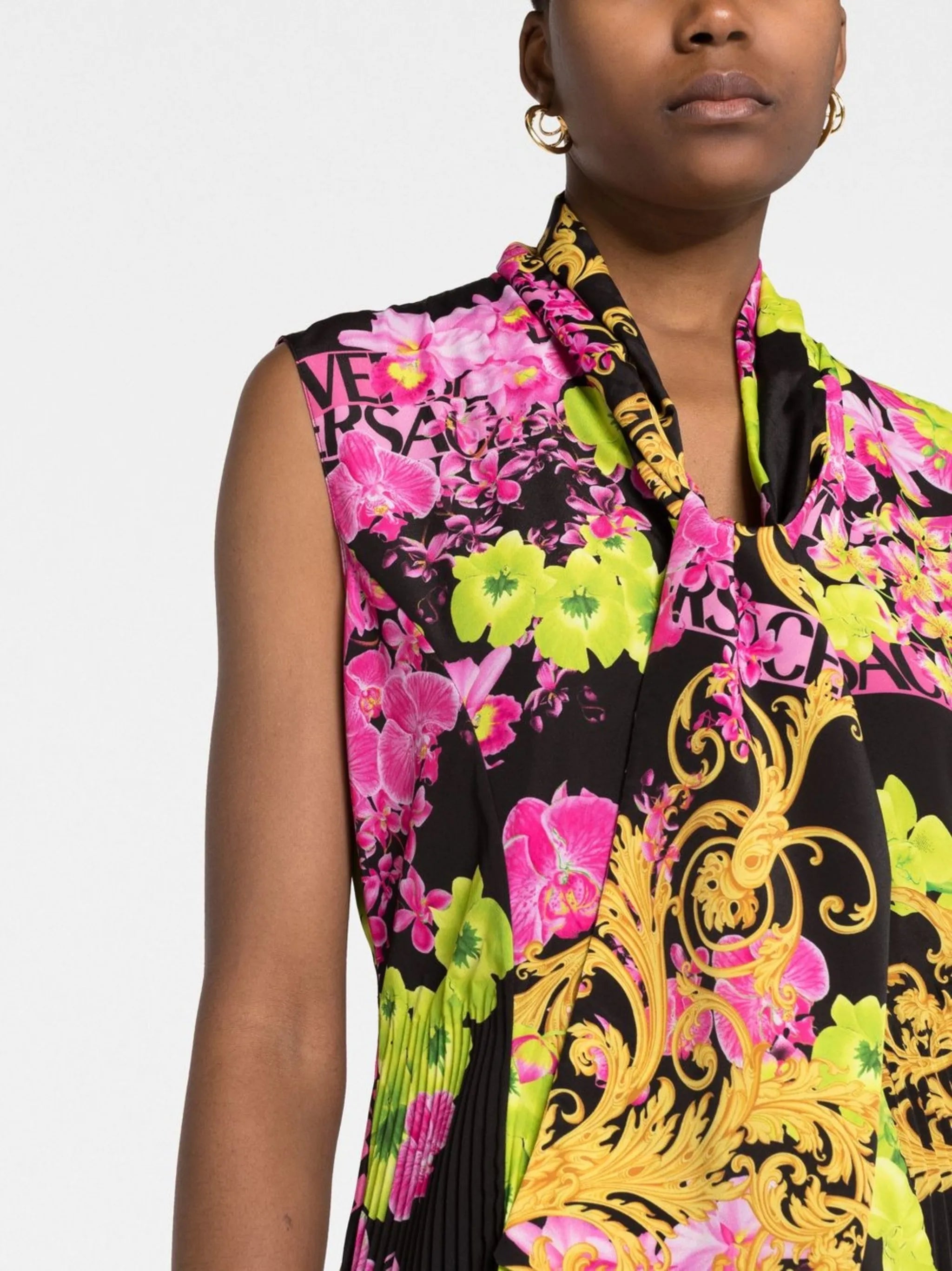 Logo Orchid-print midi dress