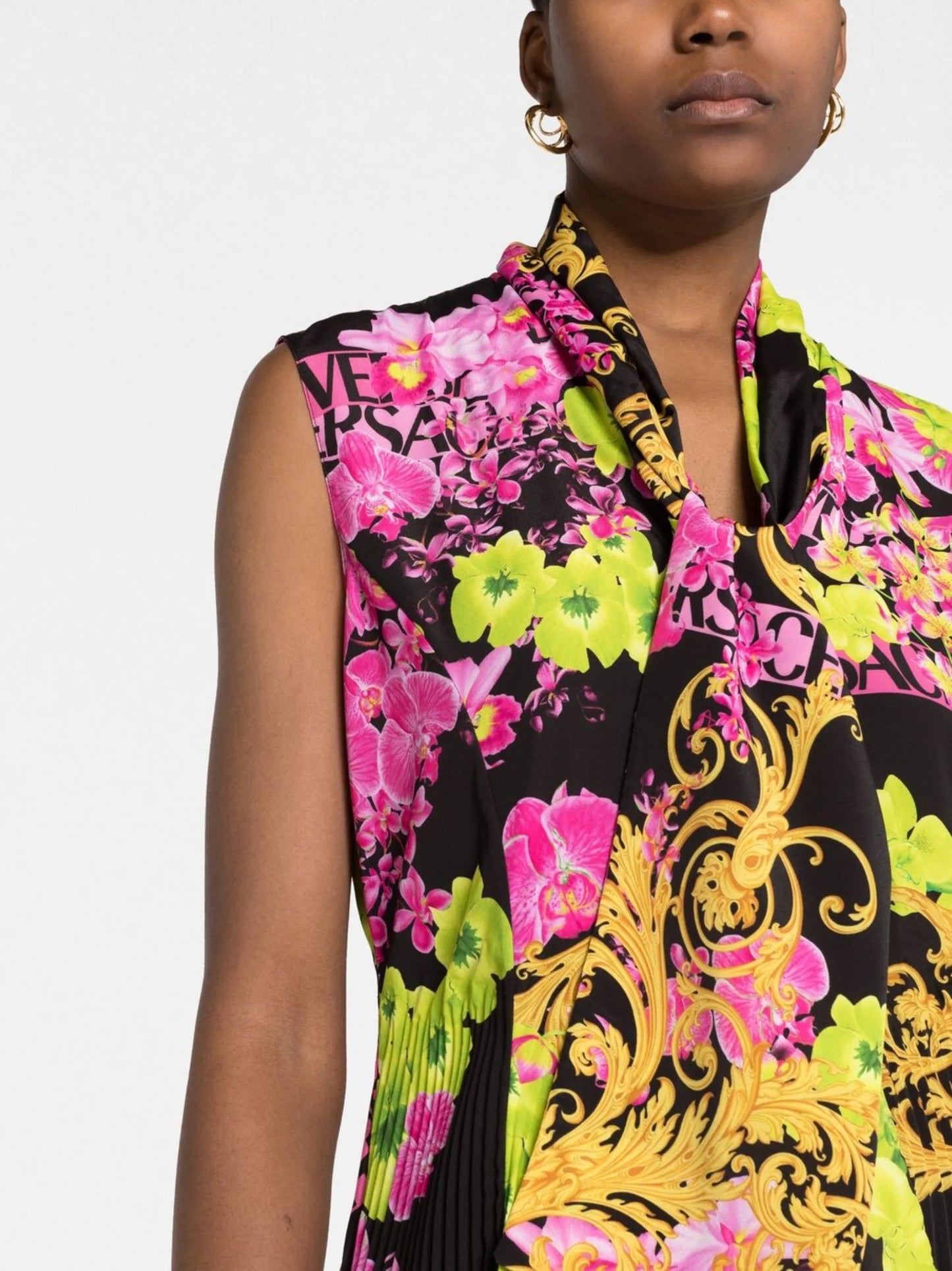 Logo Orchid-print midi dress