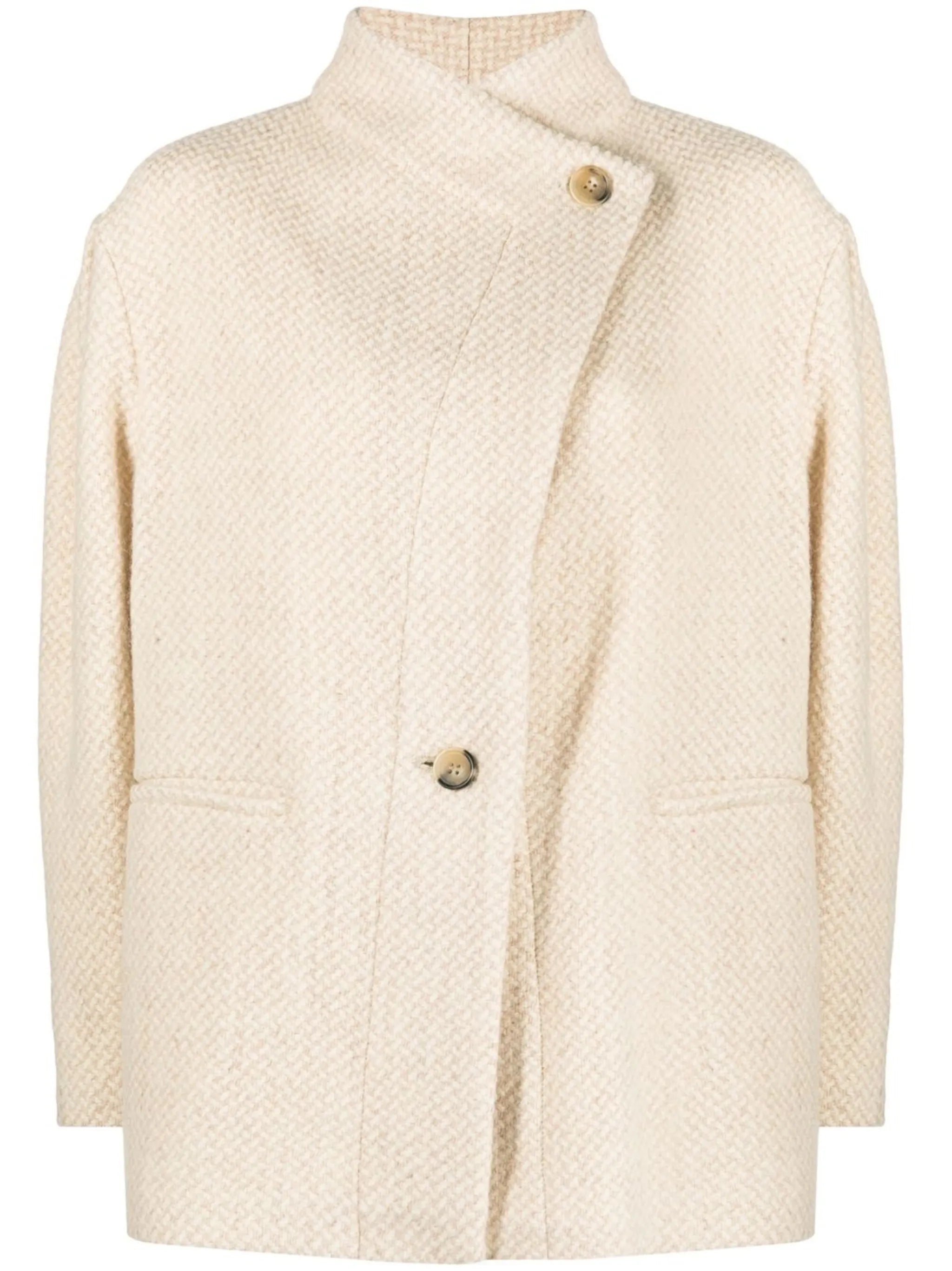 off-centre buttoning tweed jacket