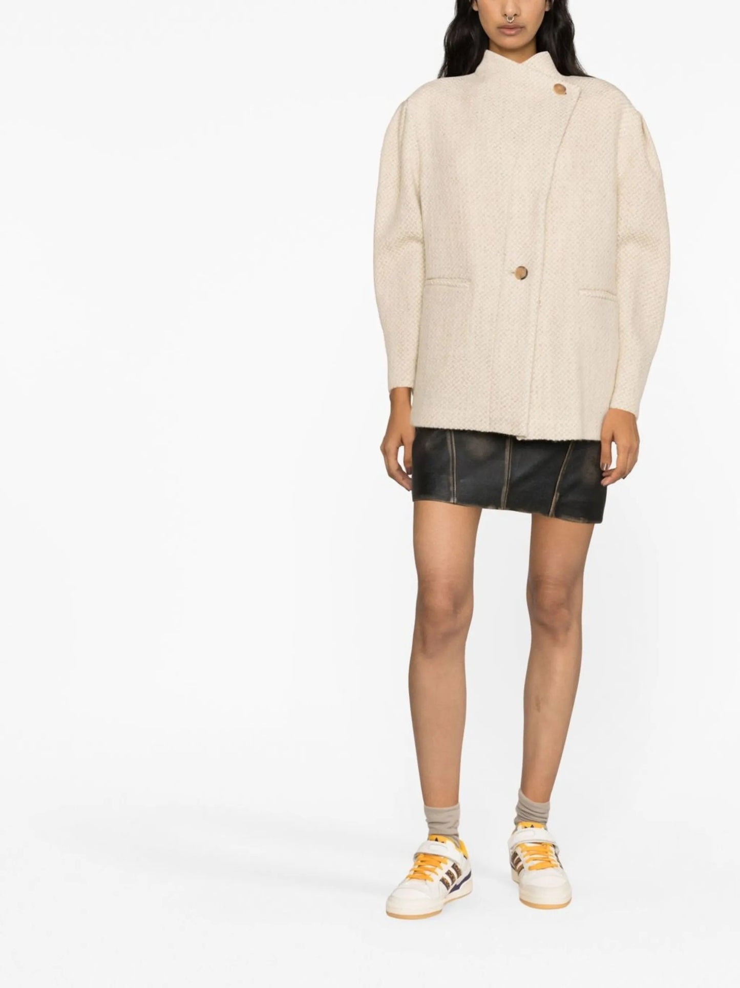 off-centre buttoning tweed jacket