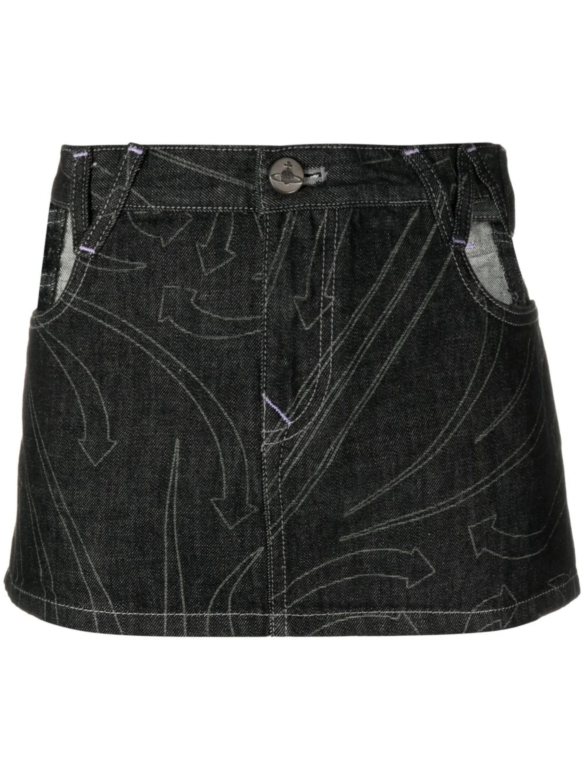 decorative-stitch denim skirt