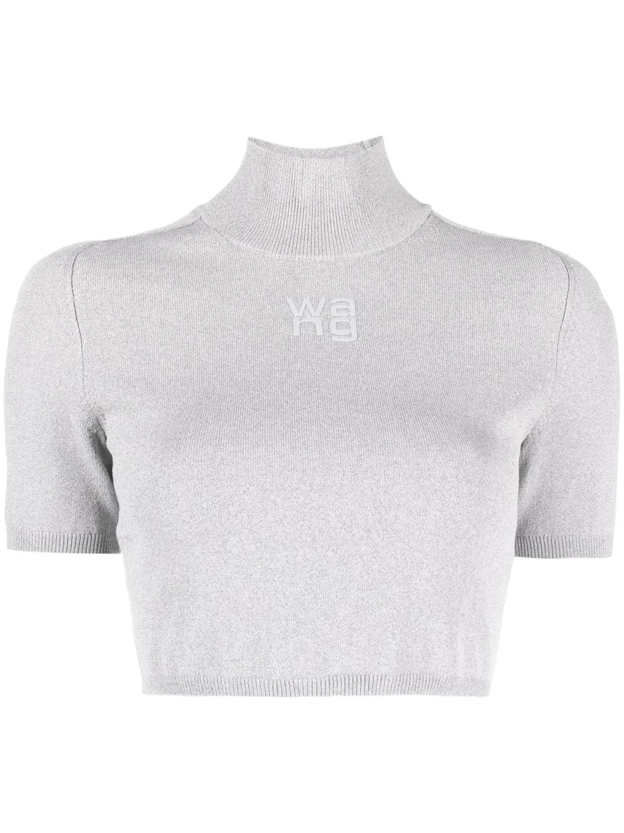 high-neck cropped knitted top