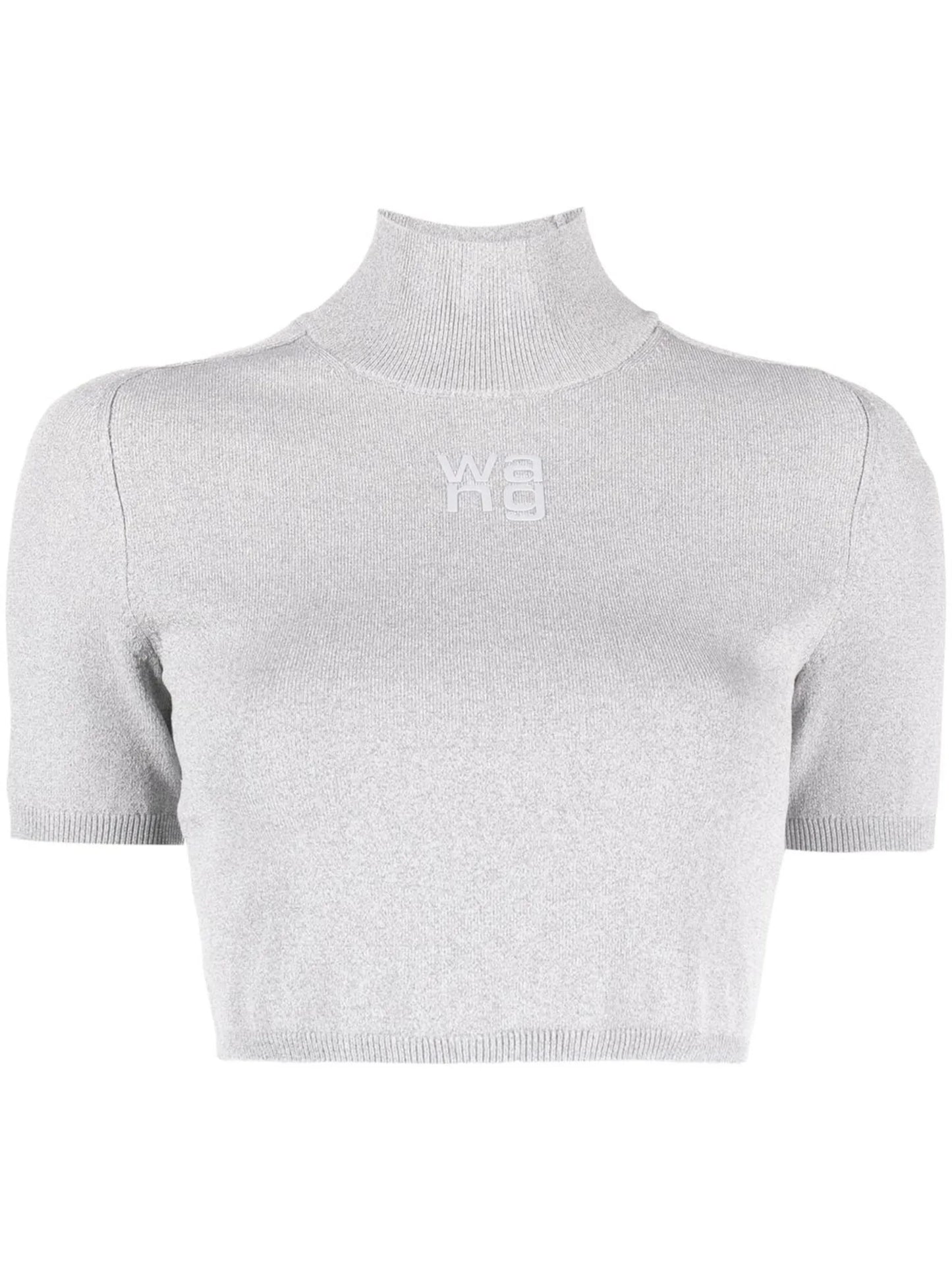 high-neck cropped knitted top