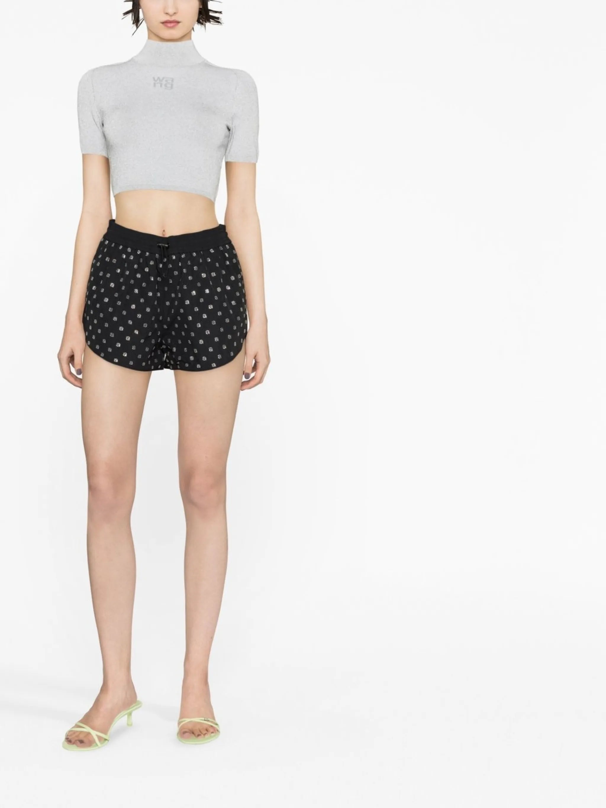 high-neck cropped knitted top