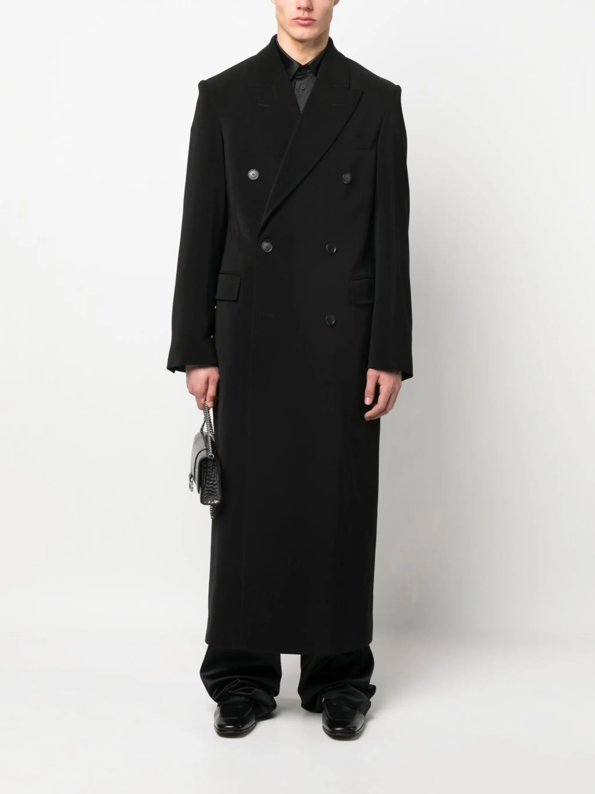 double-breasted peak-lapel coat
