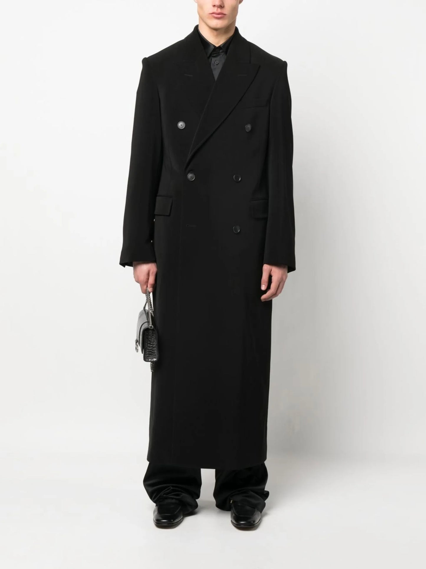double-breasted peak-lapel coat