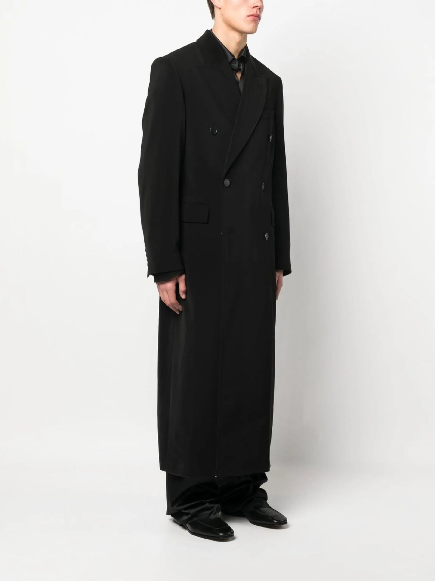 double-breasted peak-lapel coat