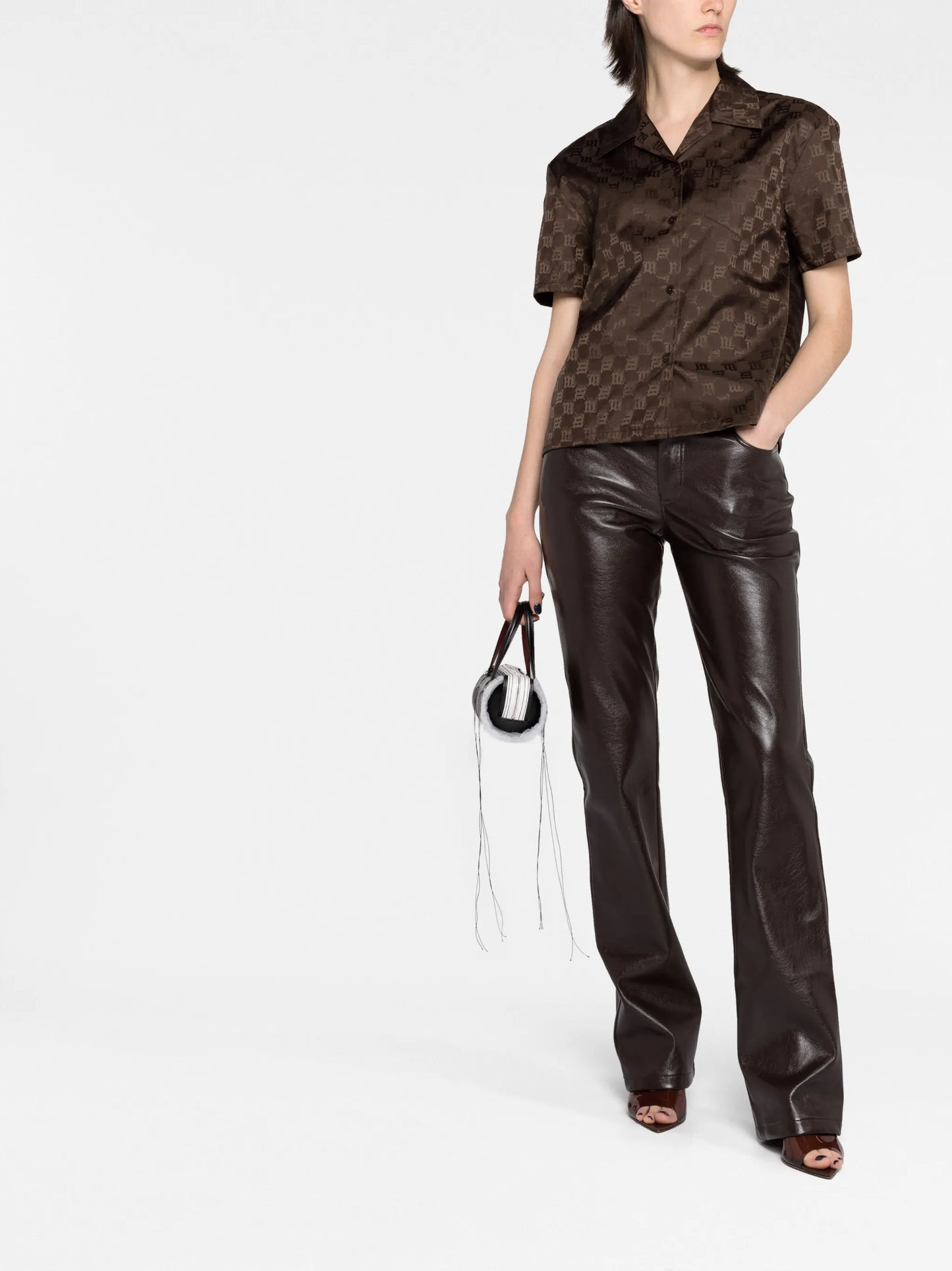 faux-leather flared trousers