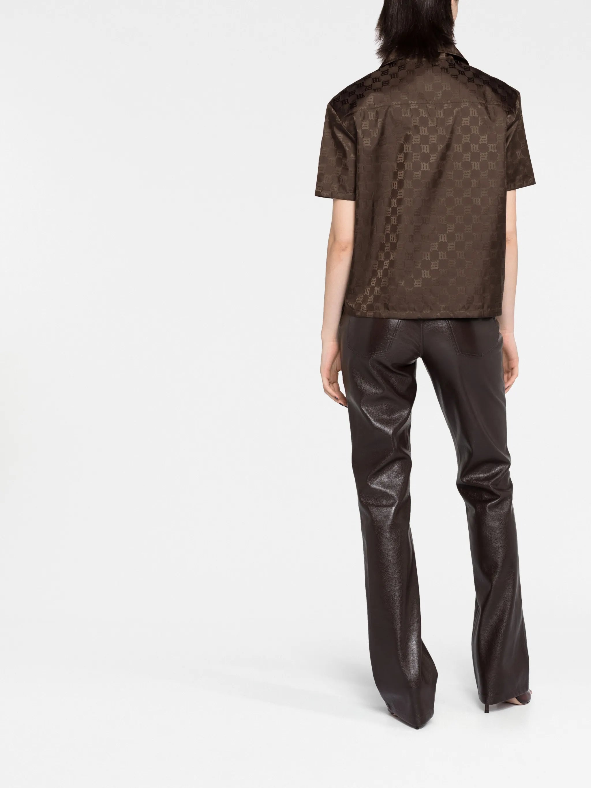 faux-leather flared trousers