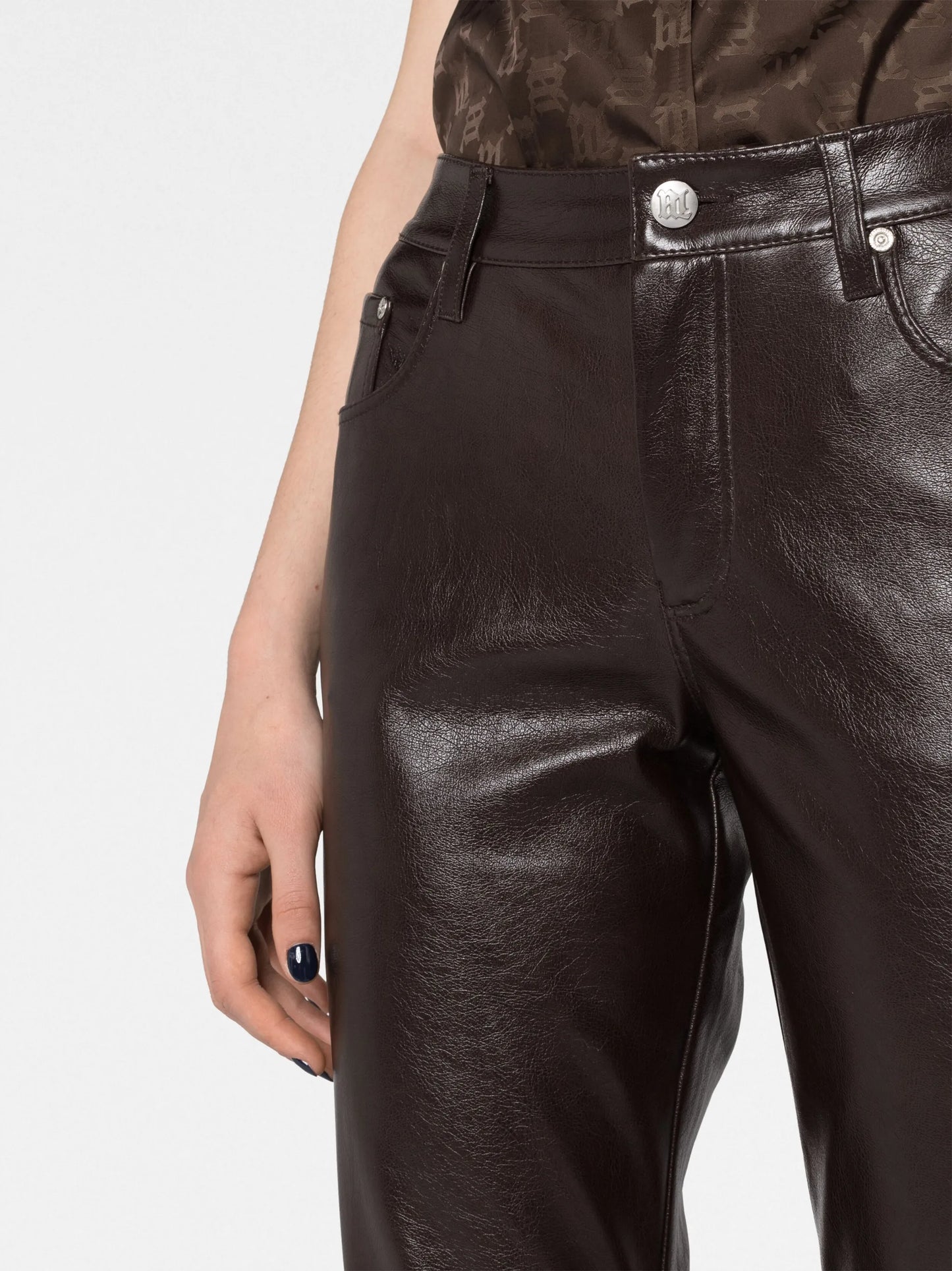 faux-leather flared trousers