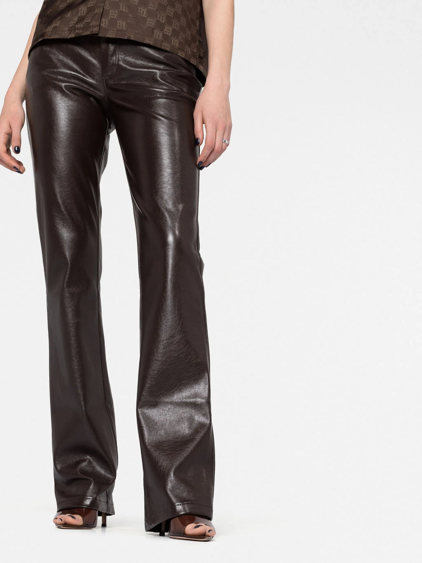 faux-leather flared trousers
