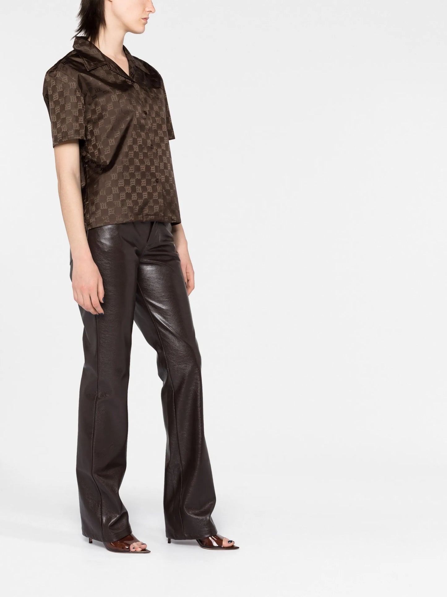 faux-leather flared trousers