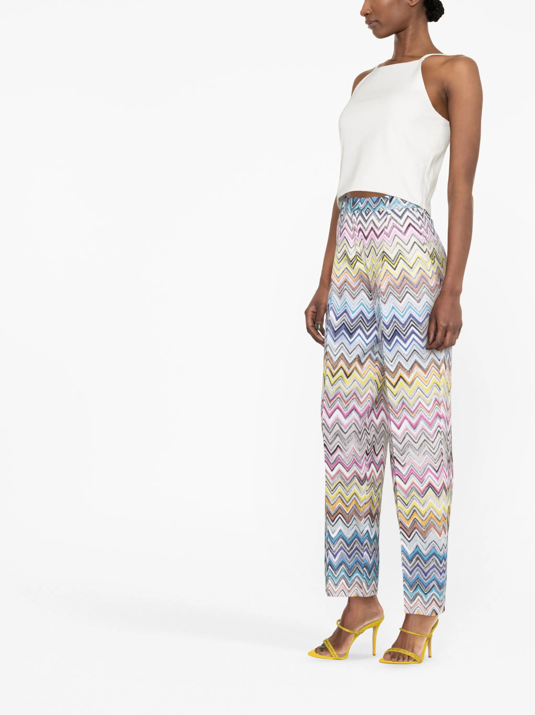 high-waist zigzag wide-leg trousers