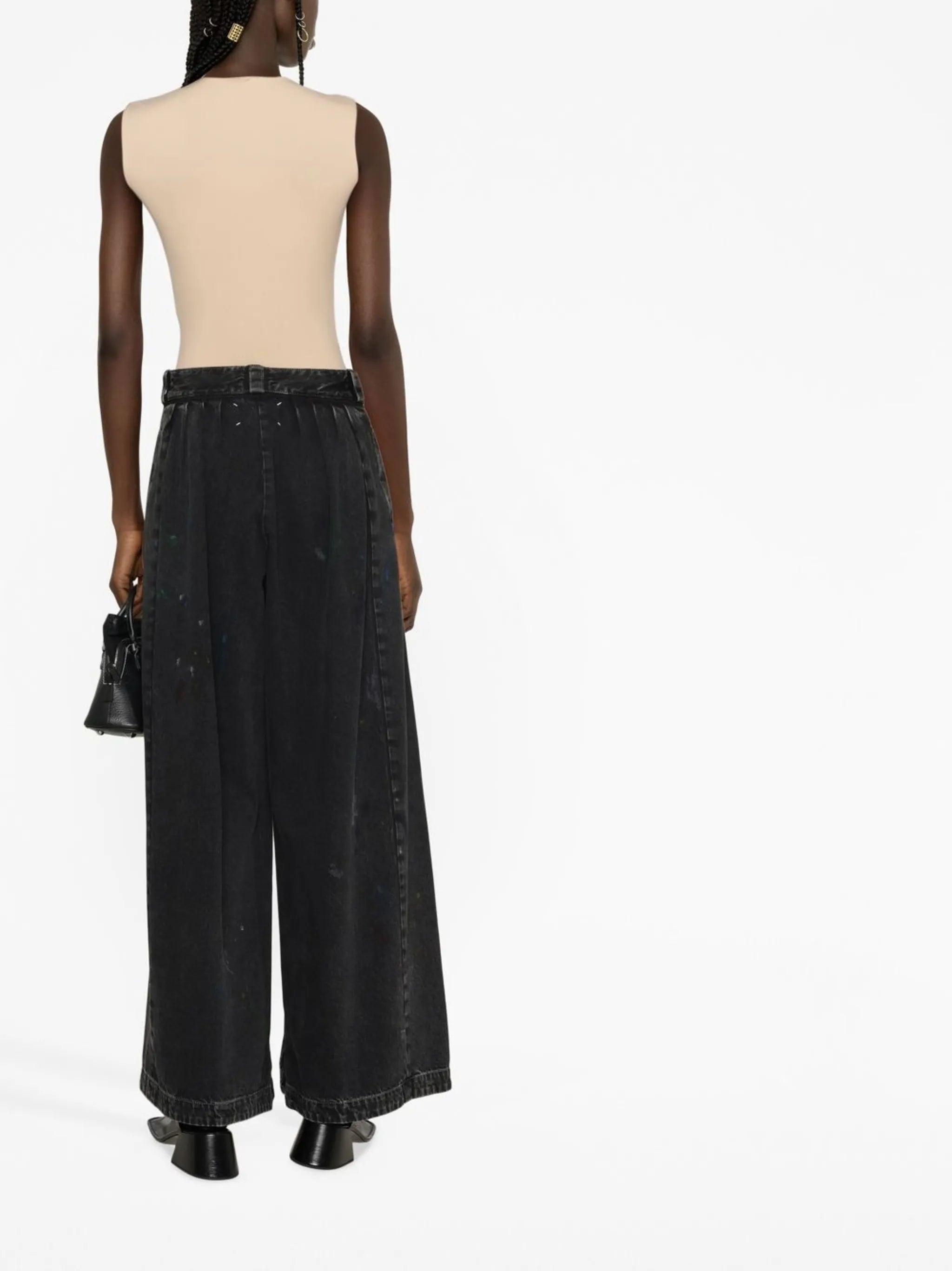 paint-splatter wide-leg jeans