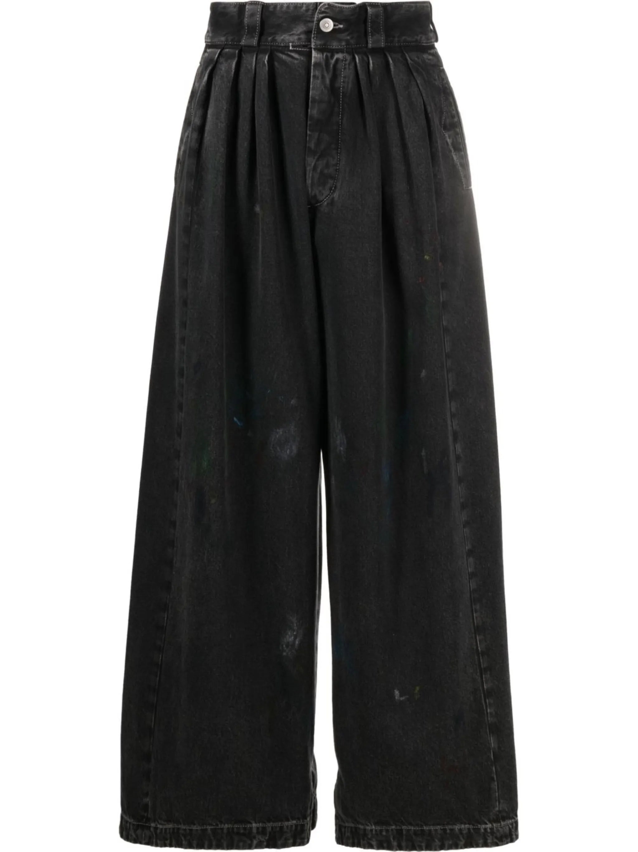 paint-splatter wide-leg jeans