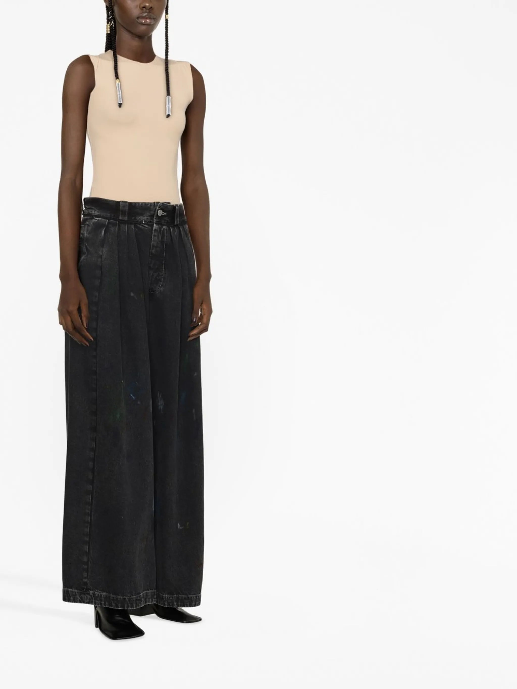 paint-splatter wide-leg jeans