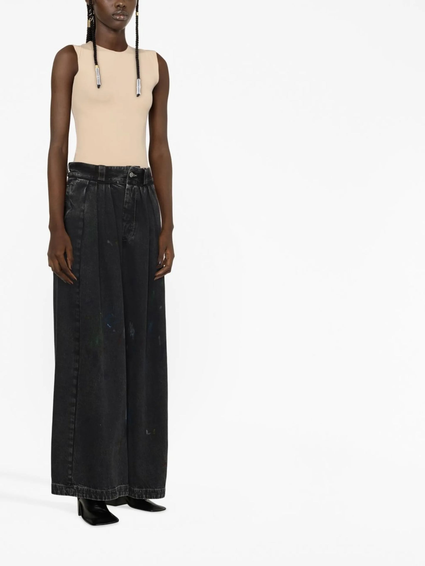 paint-splatter wide-leg jeans