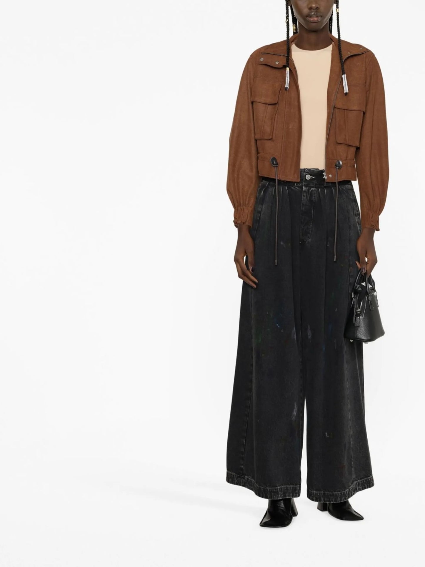 paint-splatter wide-leg jeans