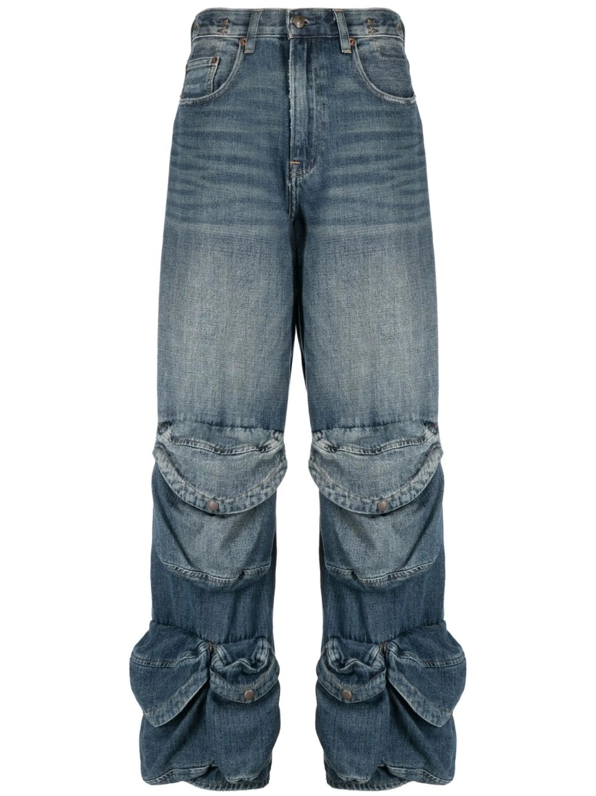 multiple-pockets washed jeans