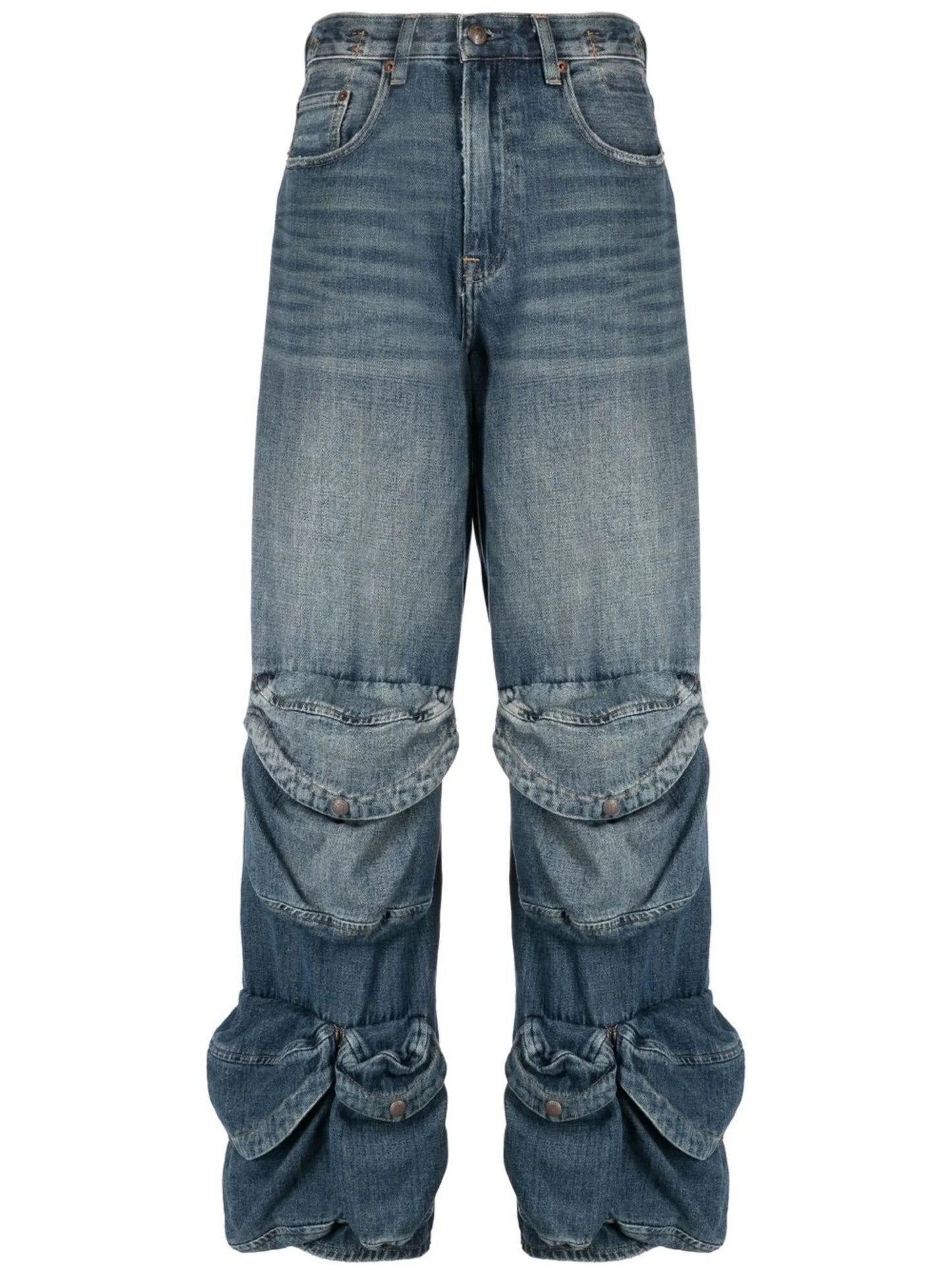 multiple-pockets washed jeans