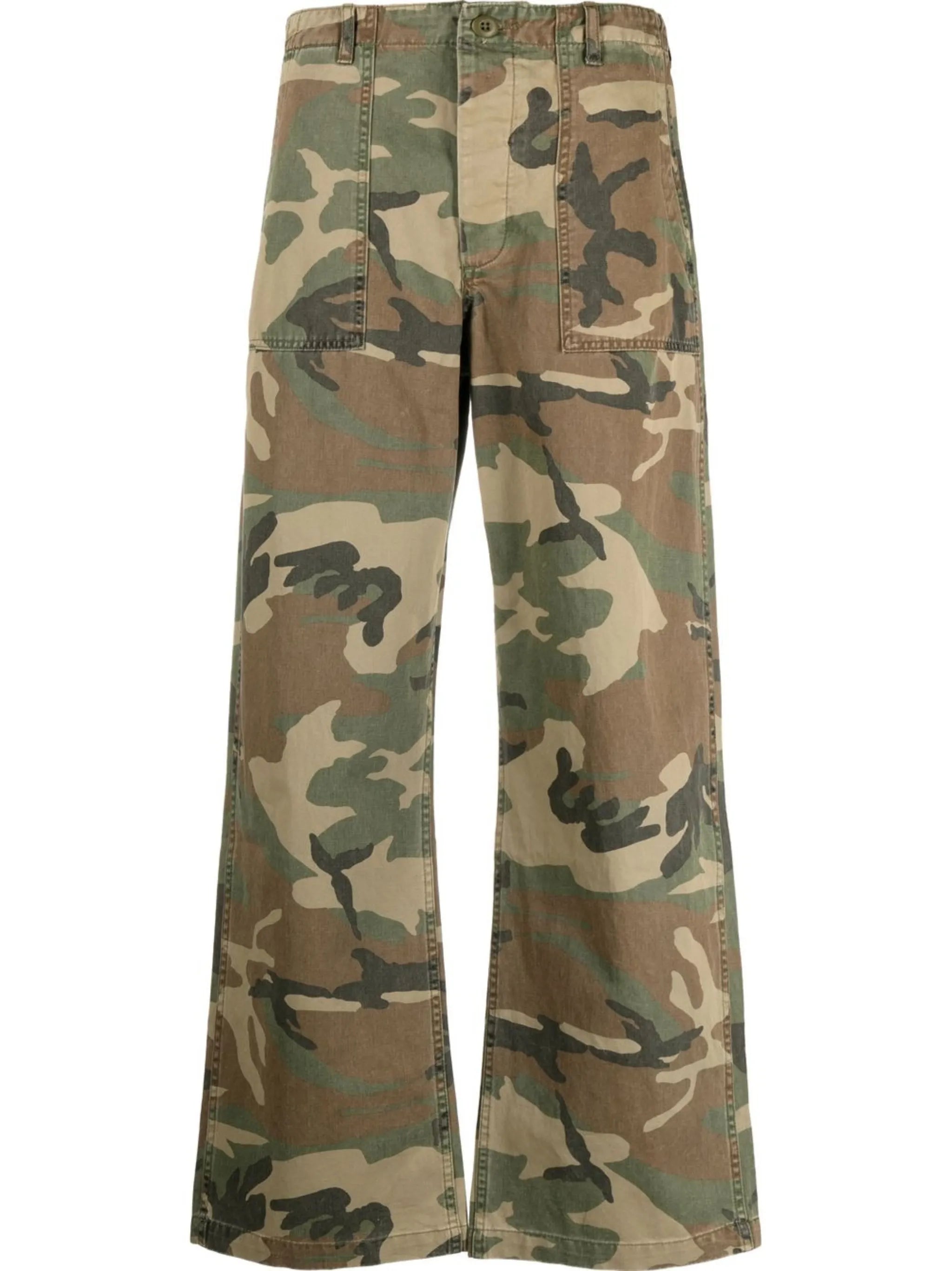 wide-leg camouflage-print trousers