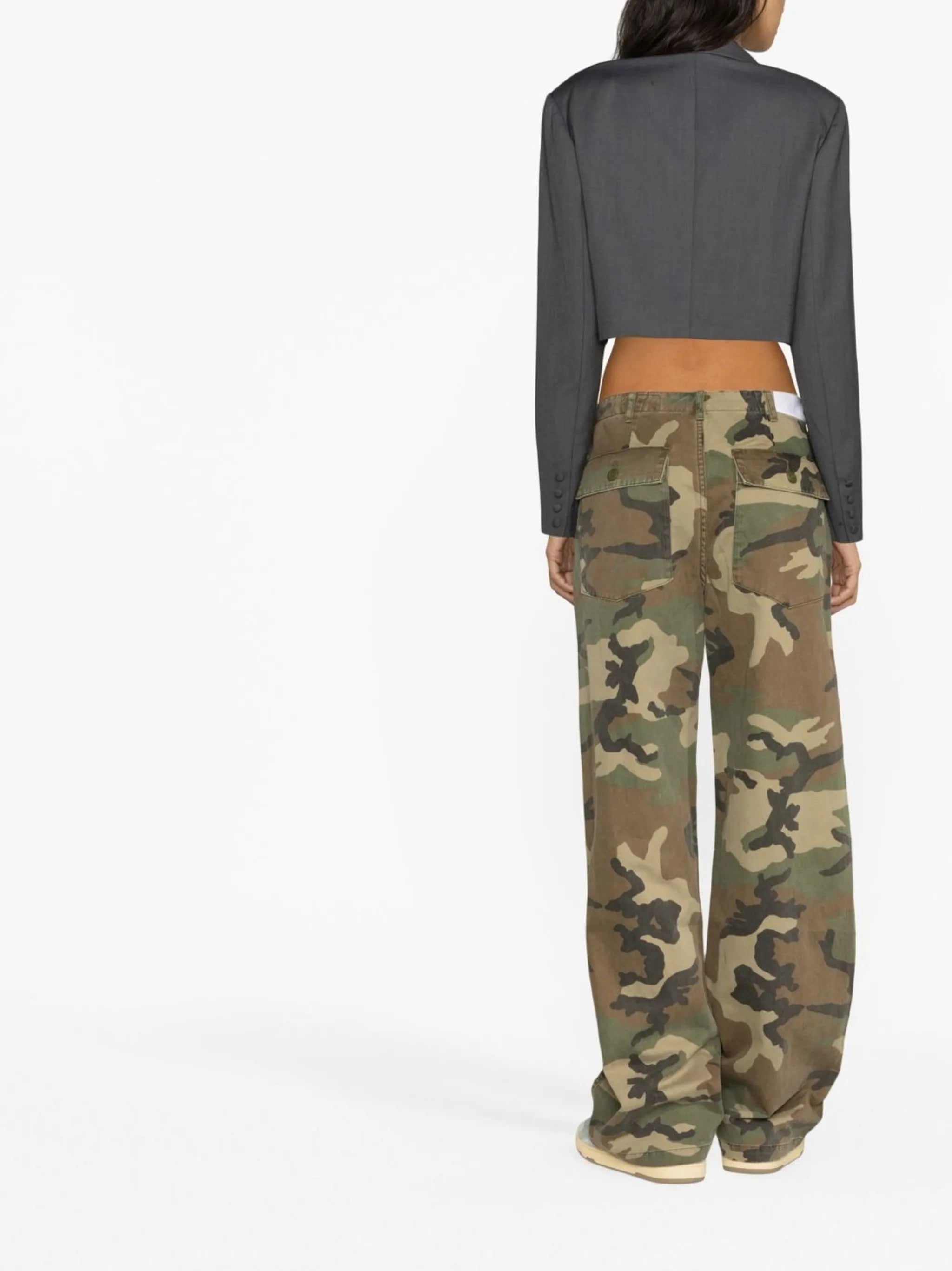 wide-leg camouflage-print trousers
