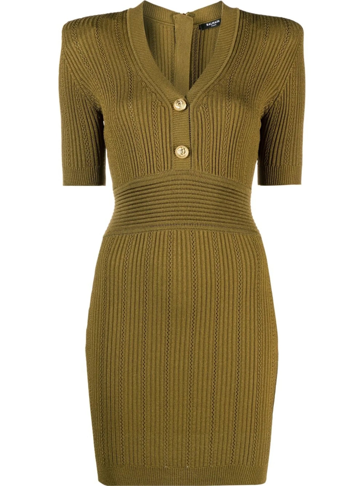 ribbed-knit buttoned minidress