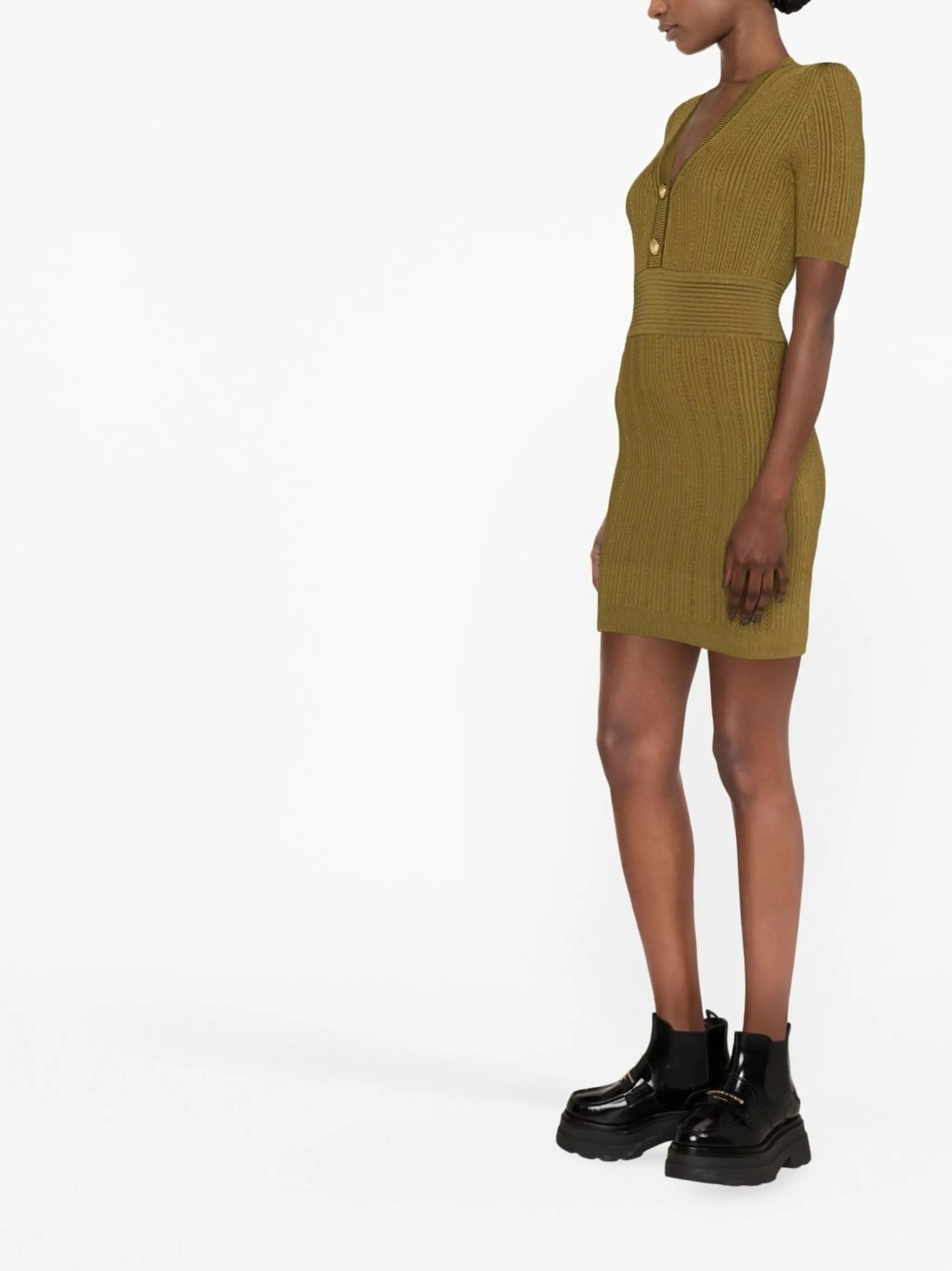 ribbed-knit buttoned minidress