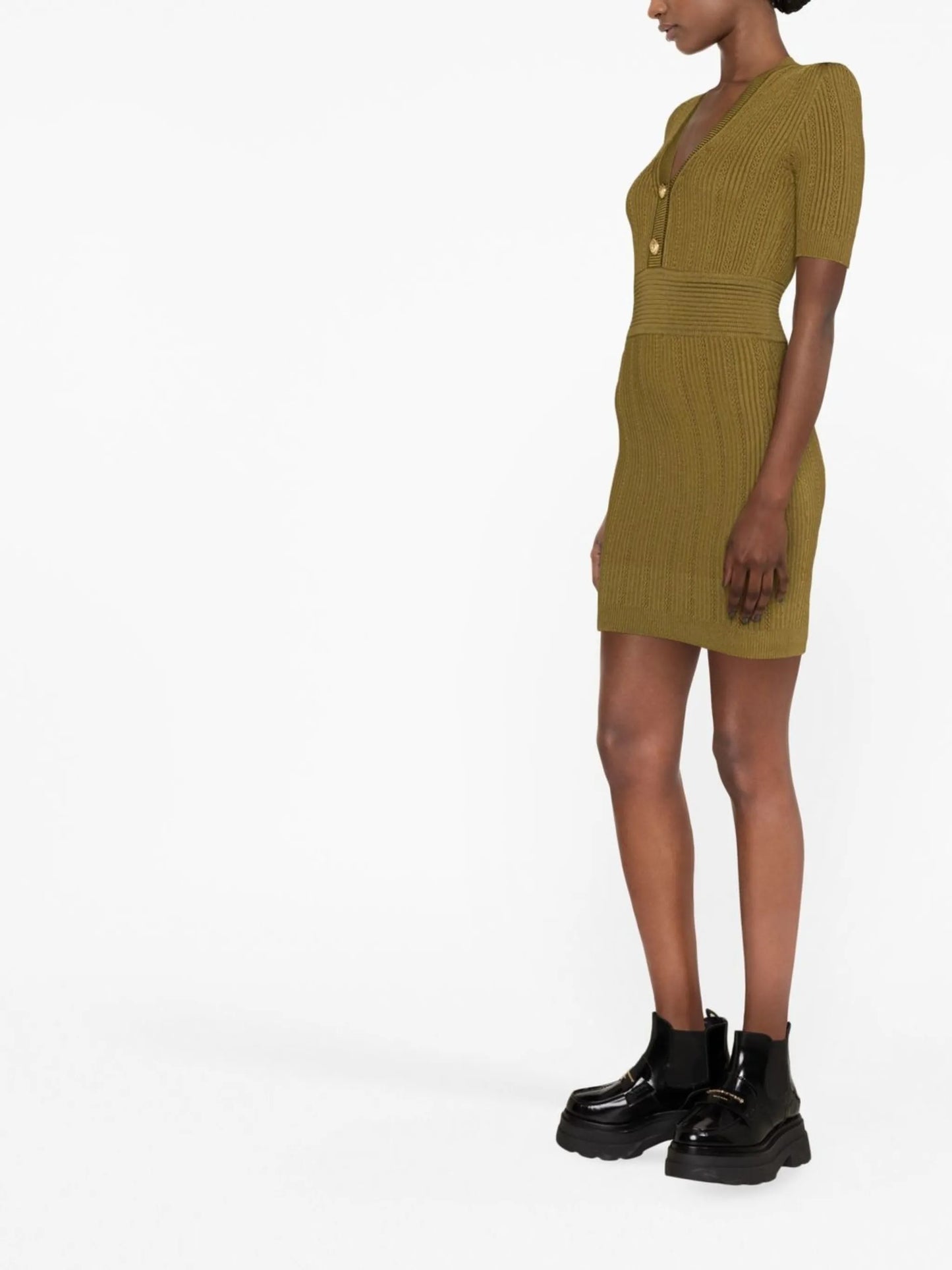ribbed-knit buttoned minidress