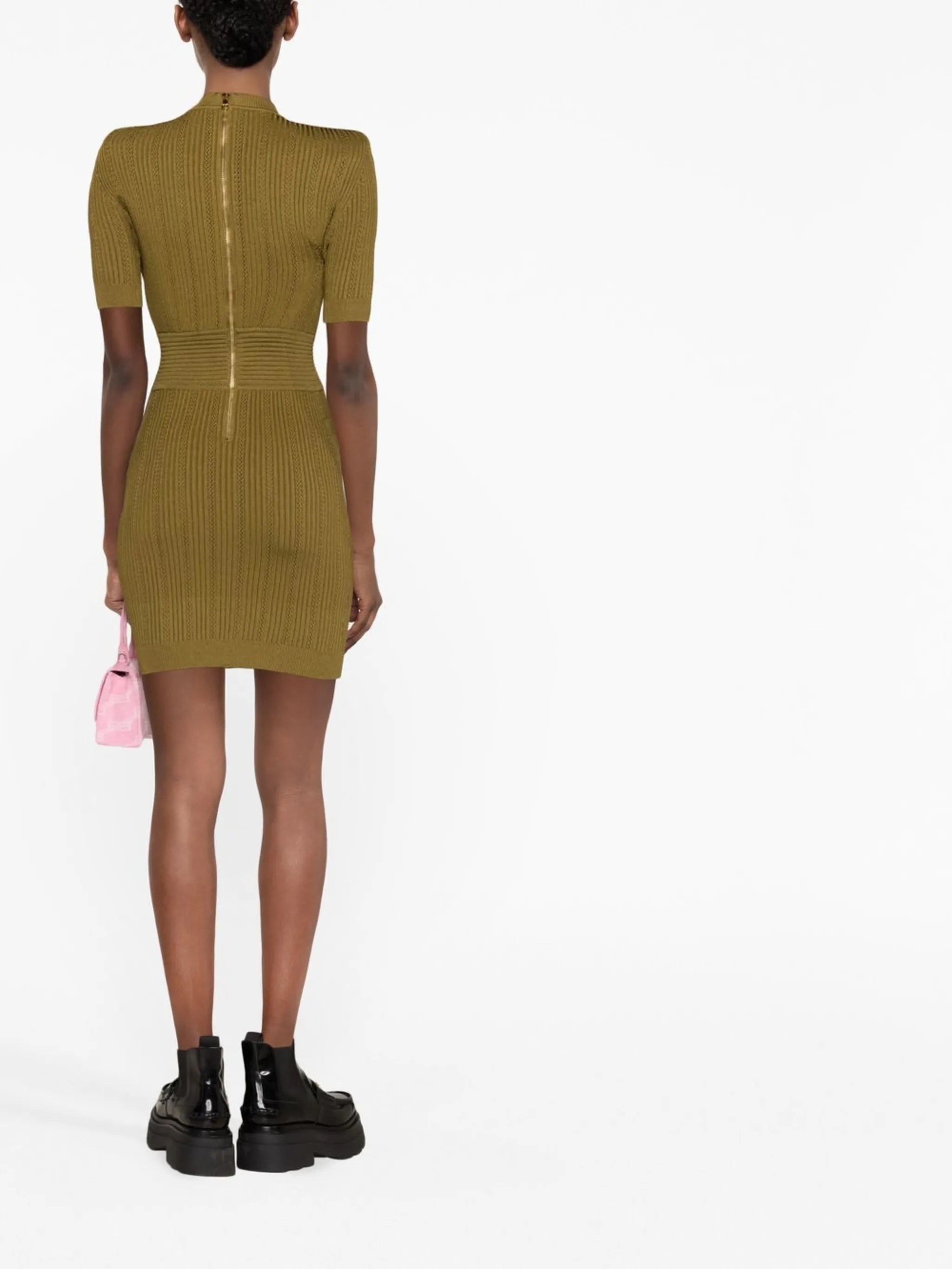 ribbed-knit buttoned minidress