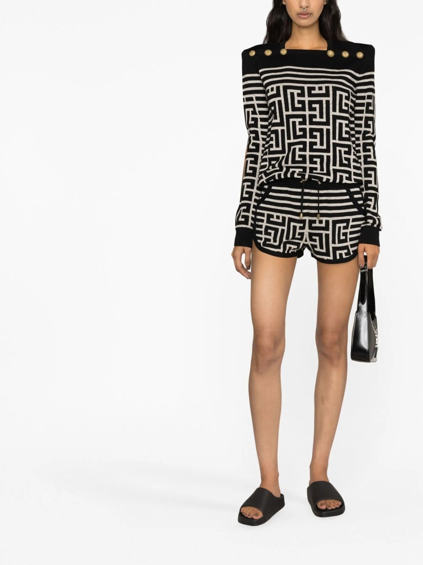 monogram-jacquard wool shorts