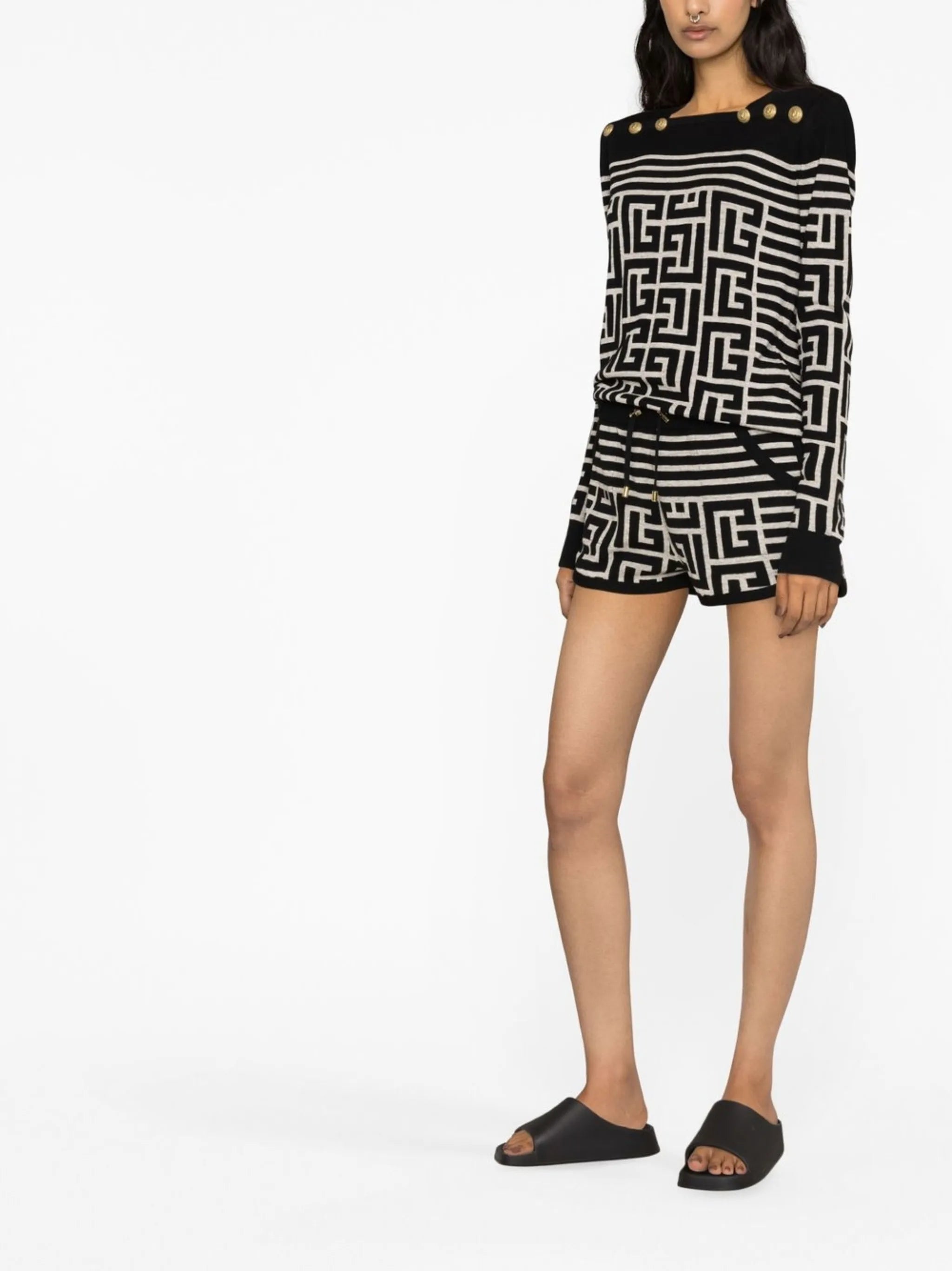 monogram-jacquard wool shorts