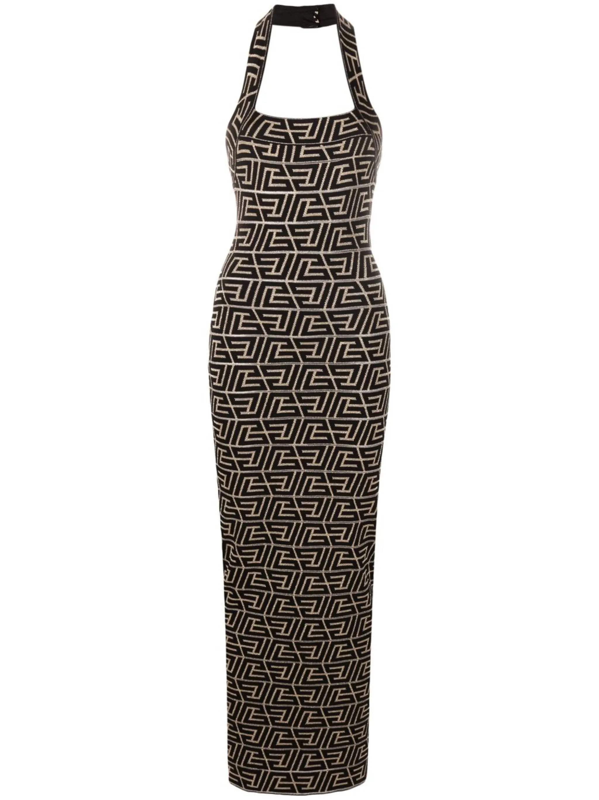 logo-jacquard halterneck dress