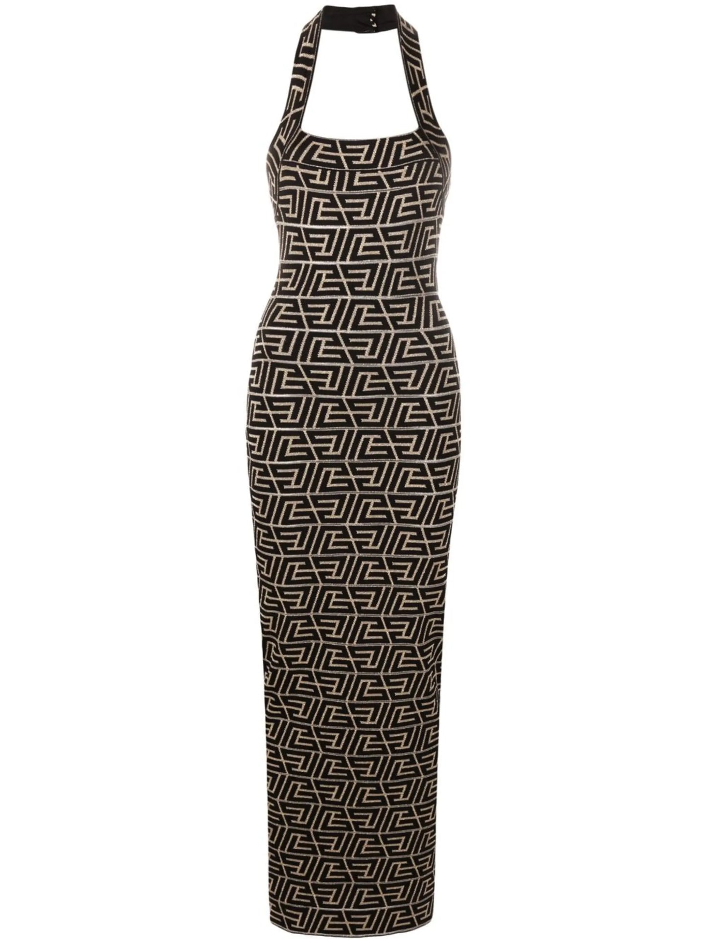 logo-jacquard halterneck dress